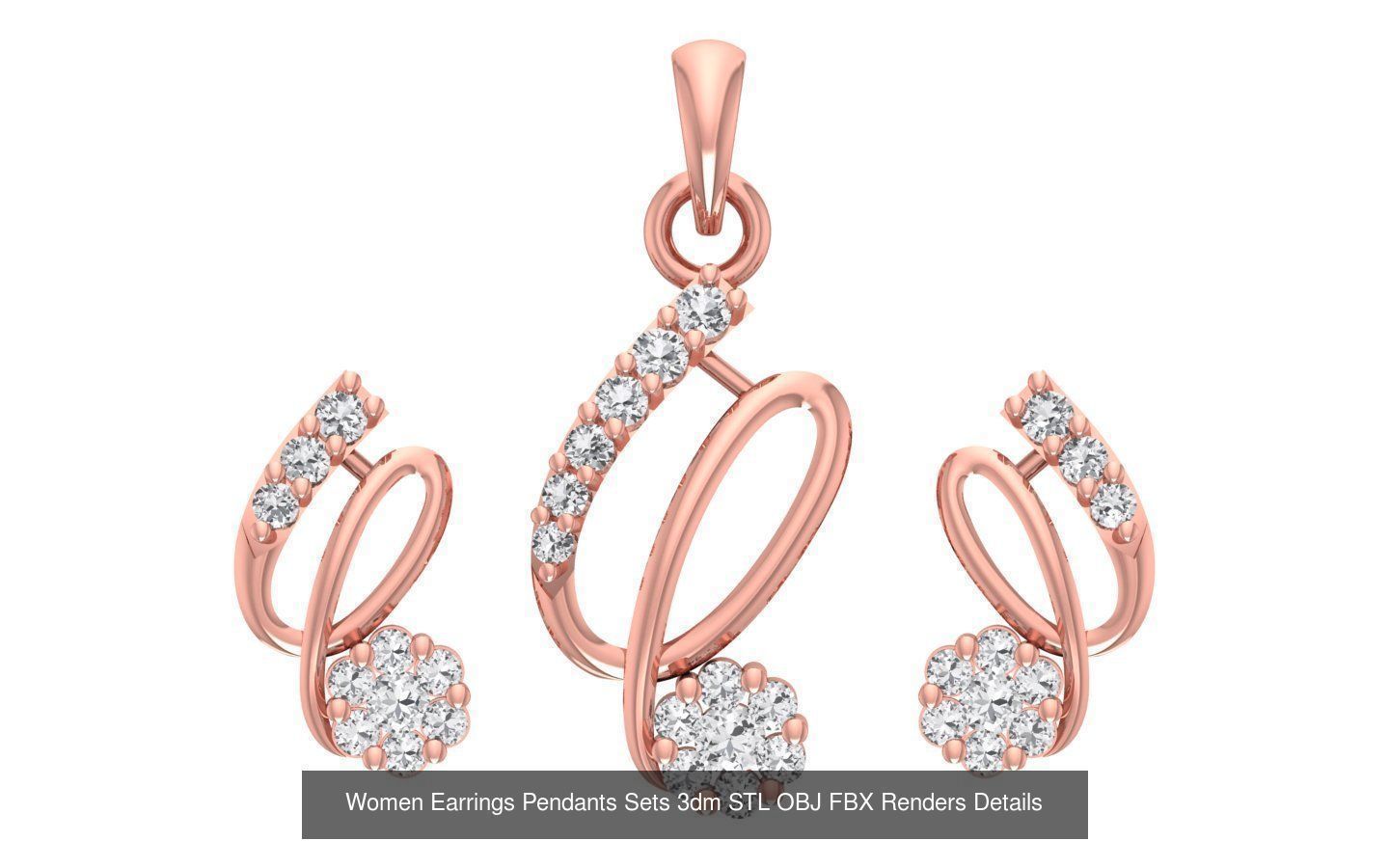 200 Women Earring Pendant Sets 3dm STL OBJ FBX Detail Collection _70