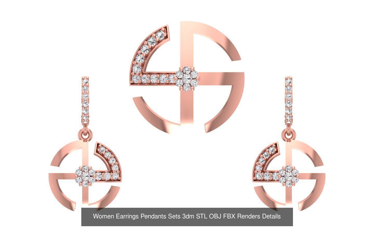 200 Women Earring Pendant Sets 3dm STL OBJ FBX Detail Collection _195