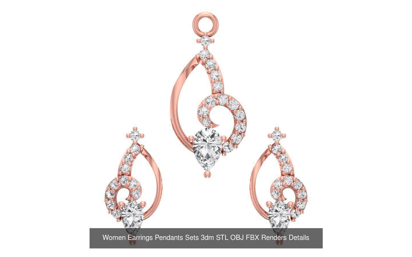 200 Women Earring Pendant Sets 3dm STL OBJ FBX Detail Collection _173