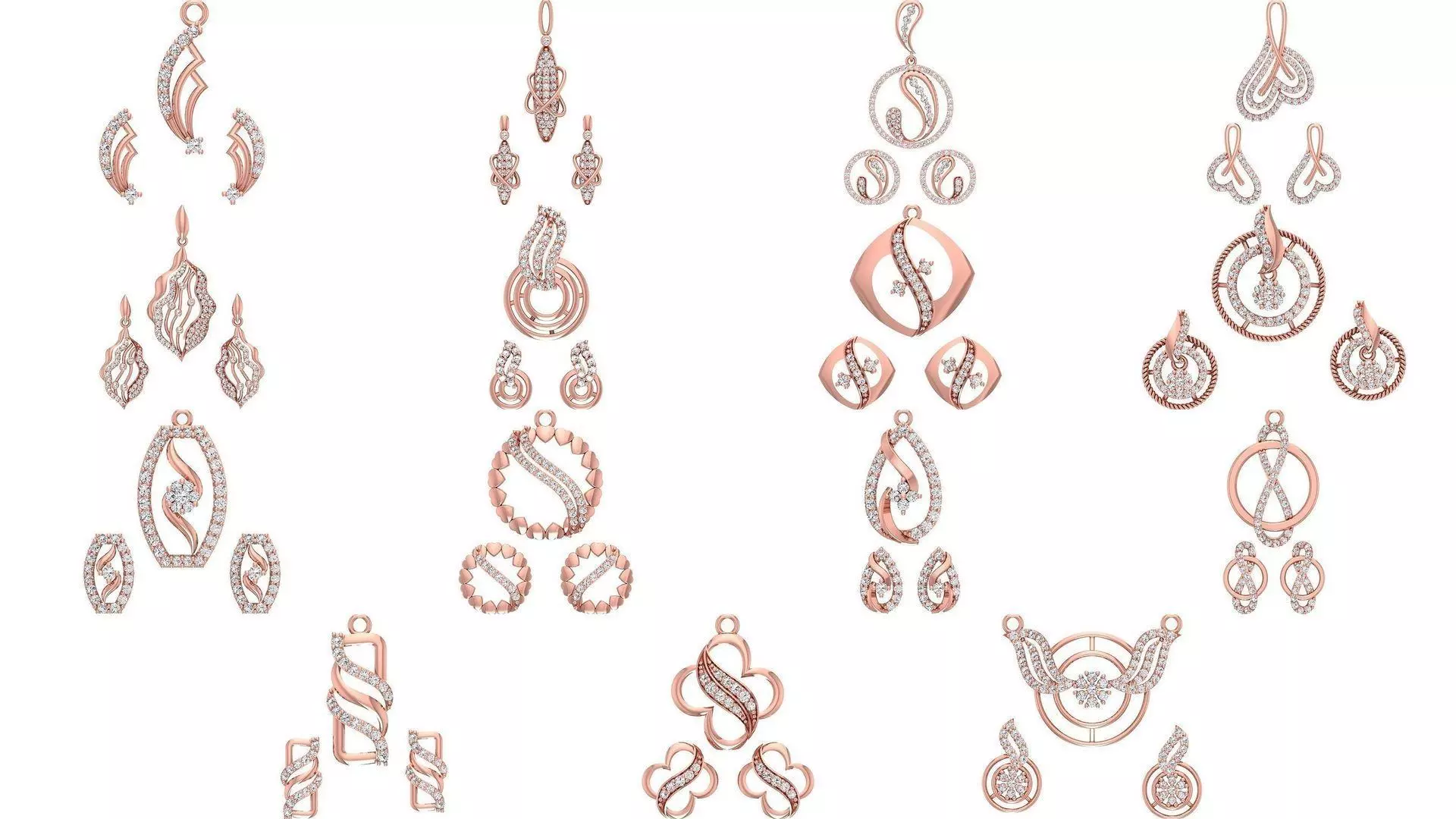 200 Women Earring Pendant Sets 3dm STL OBJ FBX Detail Collection _0