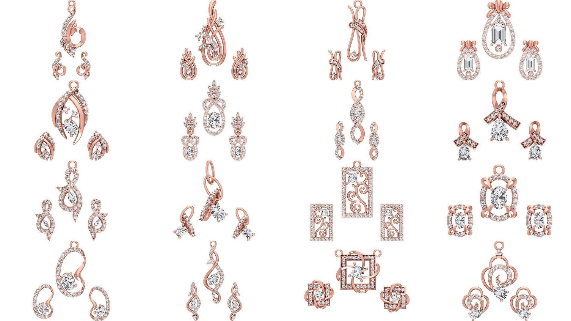 200 Women Earring Pendant Sets 3dm STL OBJ FBX Detail Collection _31