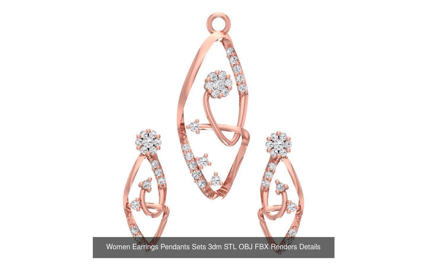 200 Women Earring Pendant Sets 3dm STL OBJ FBX Detail Collection _97