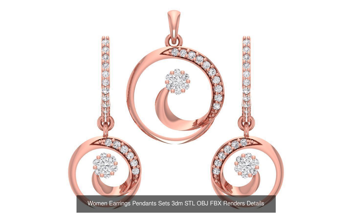 200 Women Earring Pendant Sets 3dm STL OBJ FBX Detail Collection _89