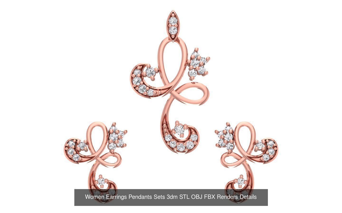 200 Women Earring Pendant Sets 3dm STL OBJ FBX Detail Collection _108