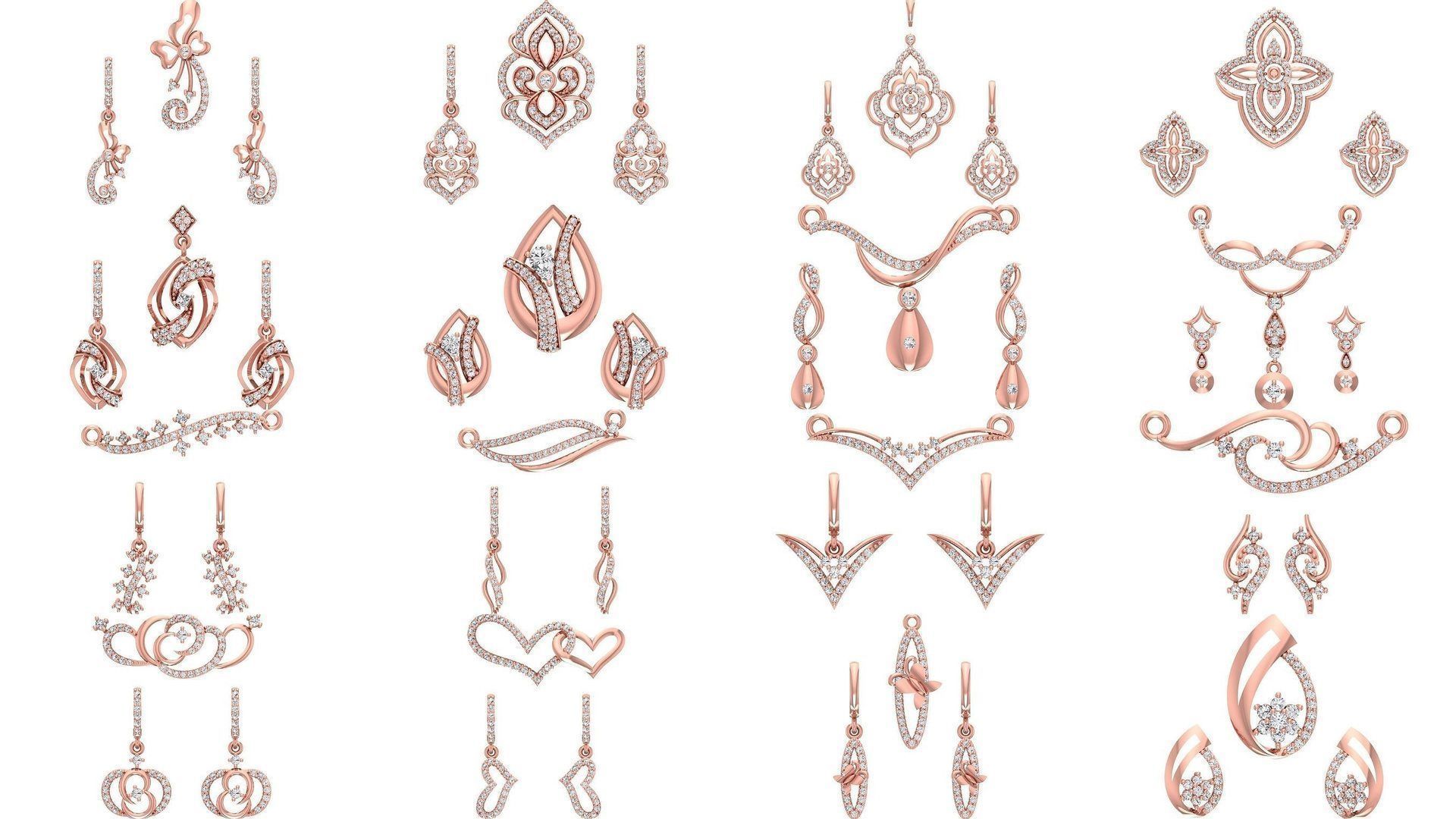 200 Women Earring Pendant Sets 3dm STL OBJ FBX Detail Collection _44