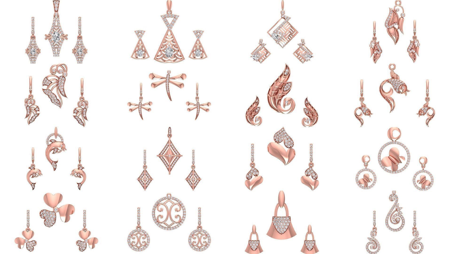 200 Women Earring Pendant Sets 3dm STL OBJ FBX Detail Collection _42