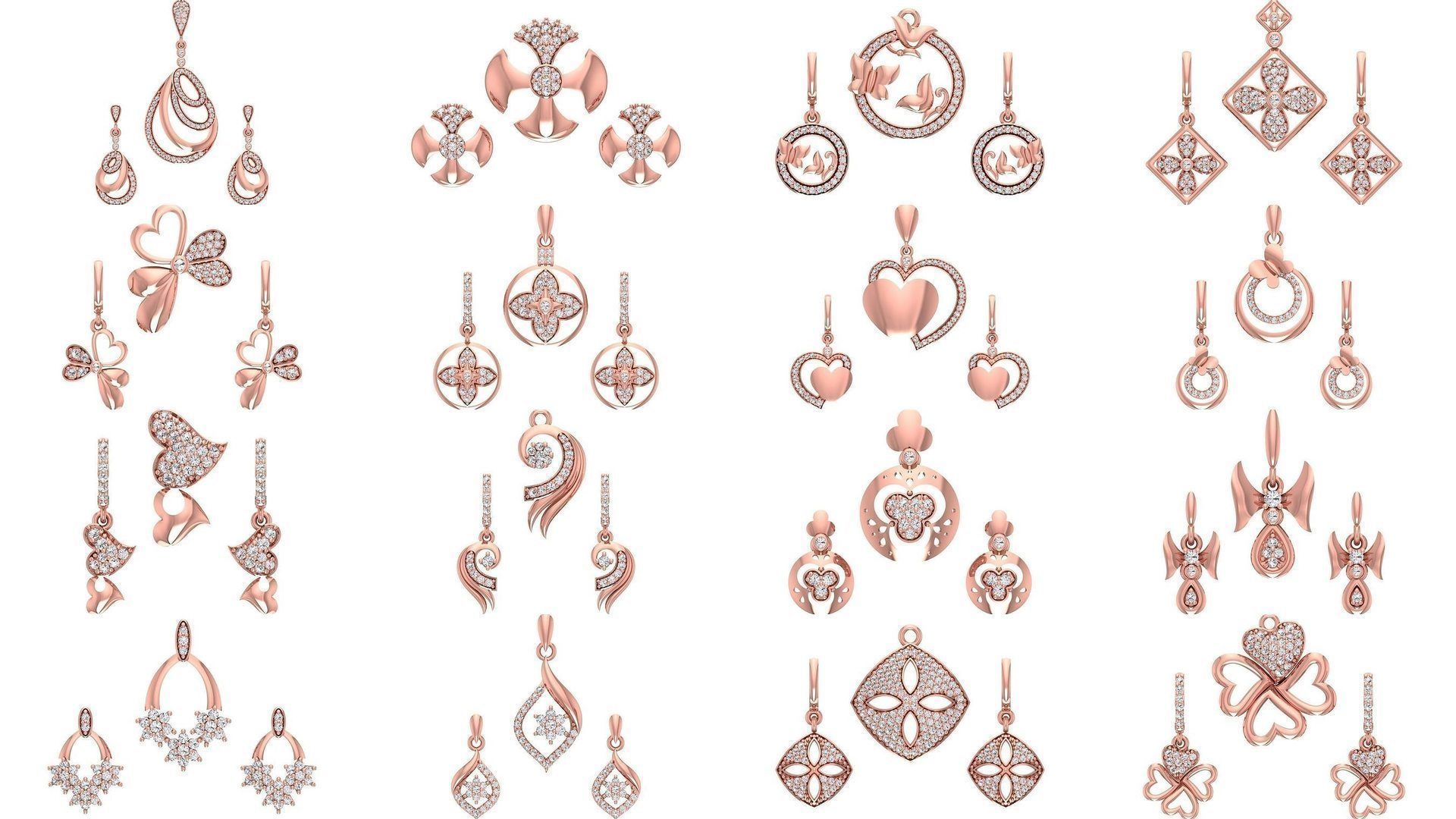 200 Women Earring Pendant Sets 3dm STL OBJ FBX Detail Collection _38