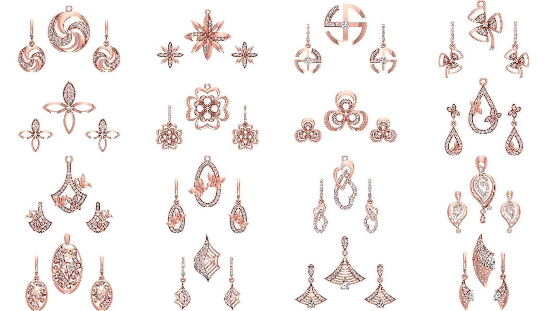 200 Women Earring Pendant Sets 3dm STL OBJ FBX Detail Collection _40