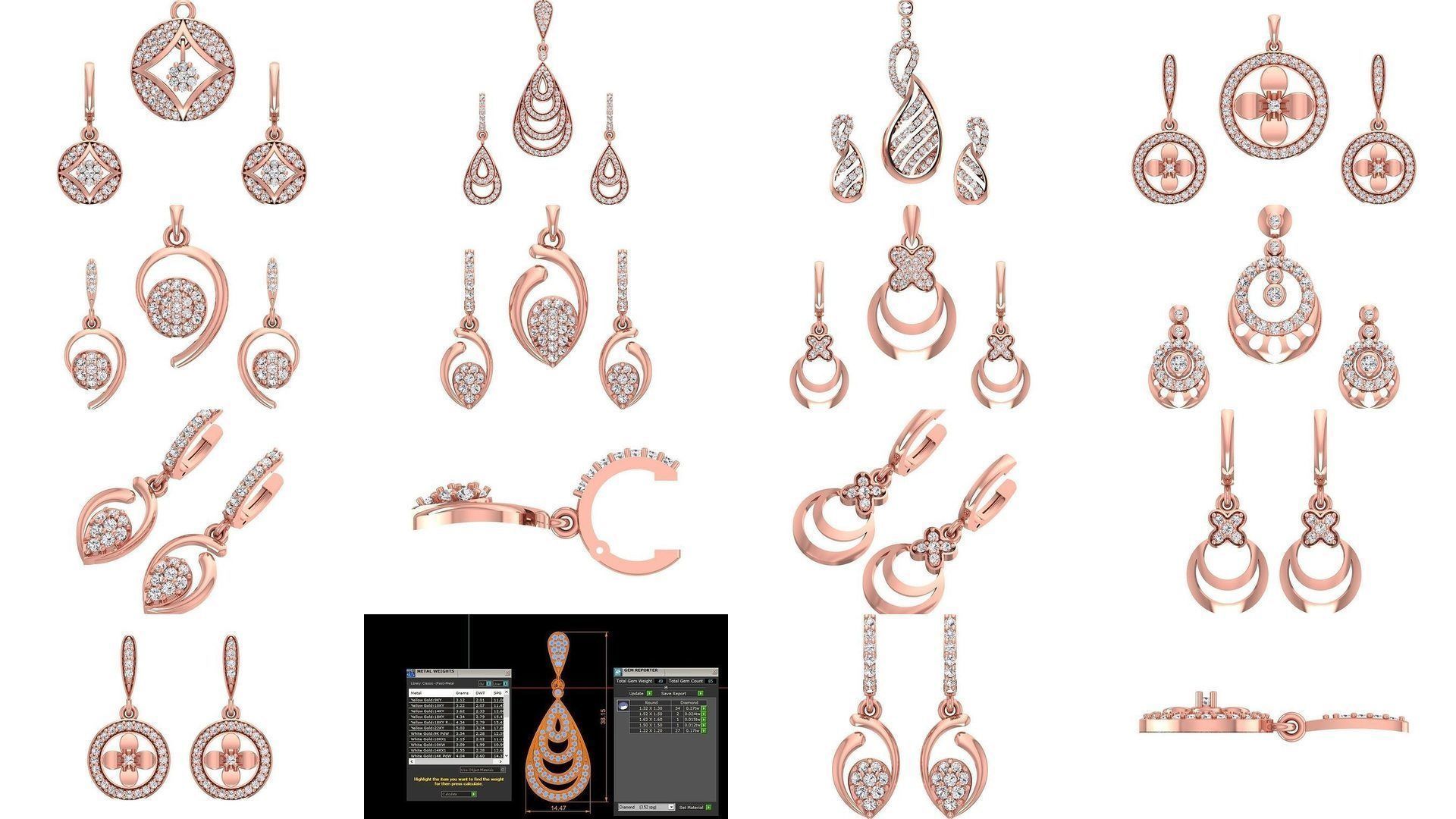 200 Women Earring Pendant Sets 3dm STL OBJ FBX Detail Collection _46