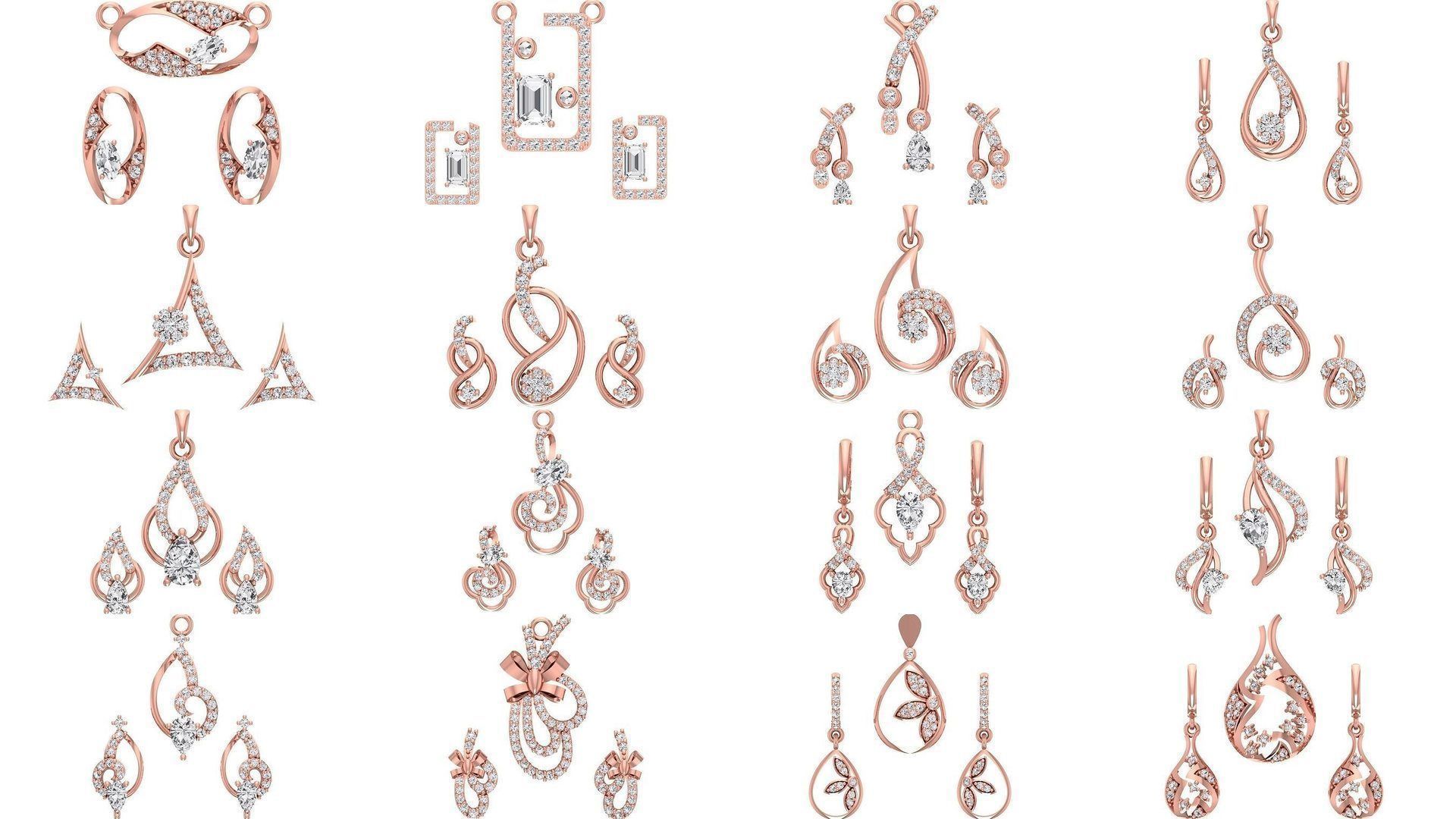 200 Women Earring Pendant Sets 3dm STL OBJ FBX Detail Collection _35