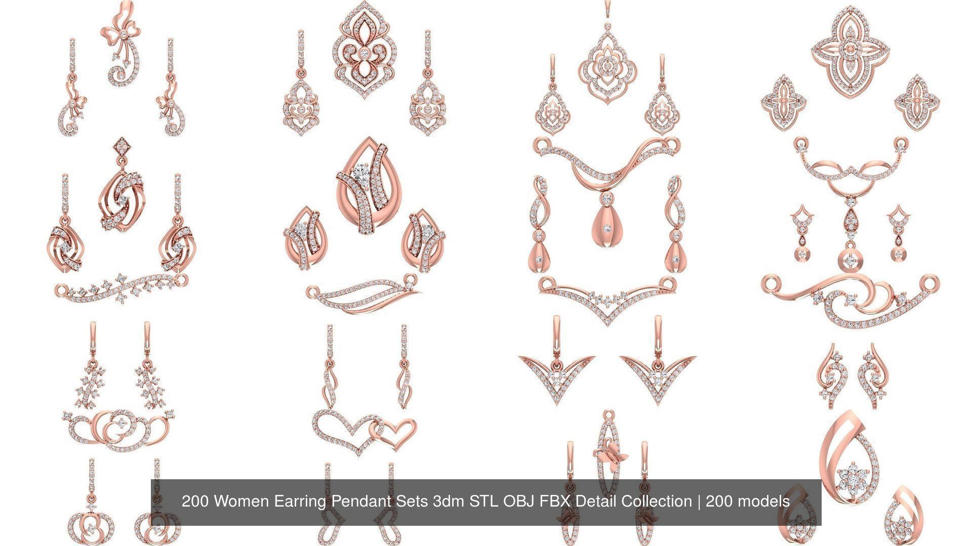 200 Women Earring Pendant Sets 3dm STL OBJ FBX Detail Collection _22