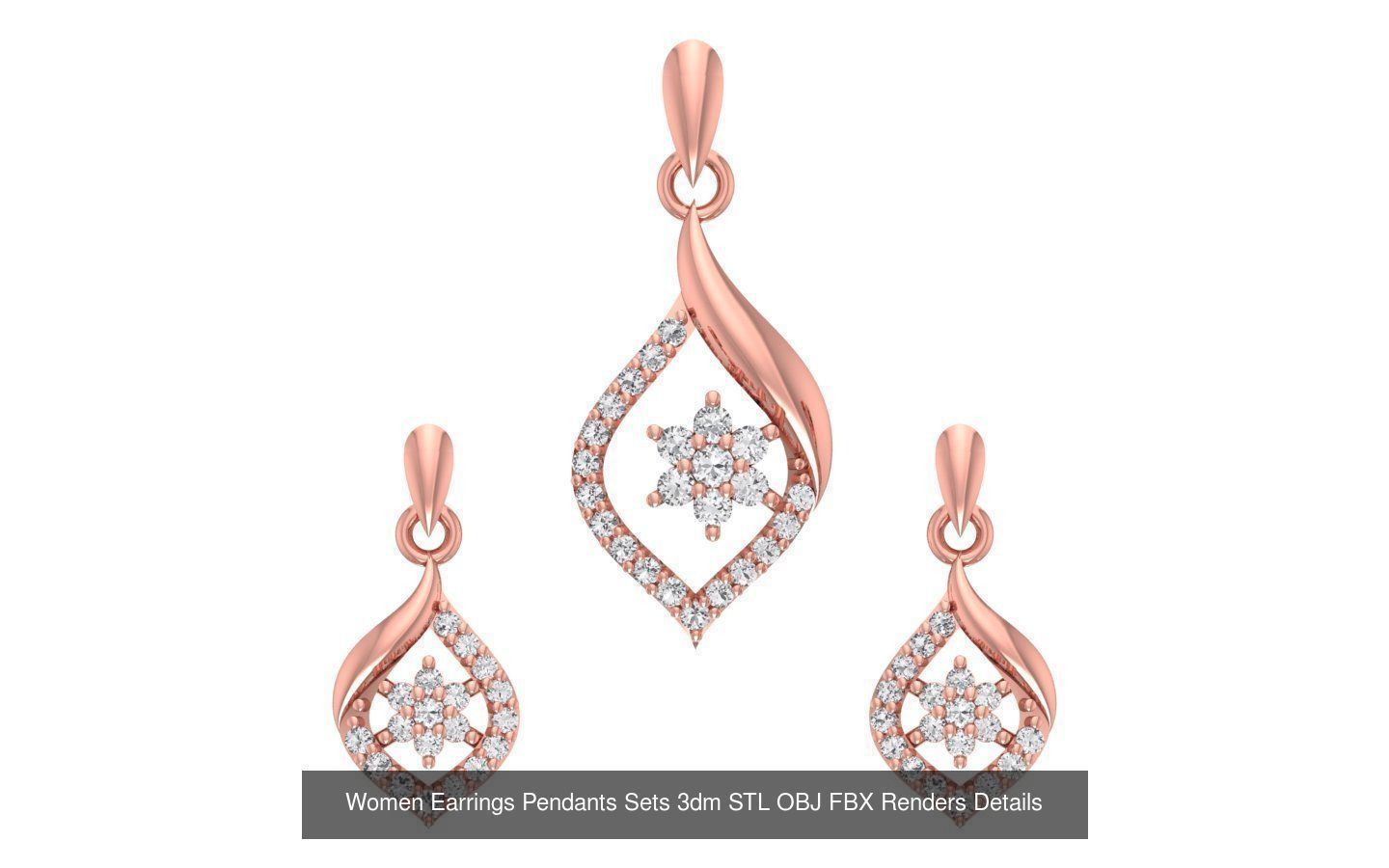 200 Women Earring Pendant Sets 3dm STL OBJ FBX Detail Collection _190