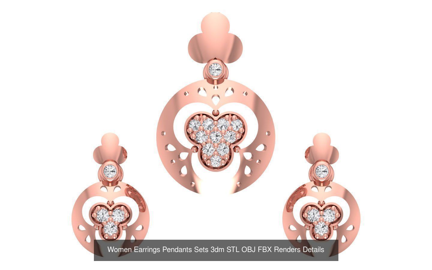 200 Women Earring Pendant Sets 3dm STL OBJ FBX Detail Collection _187
