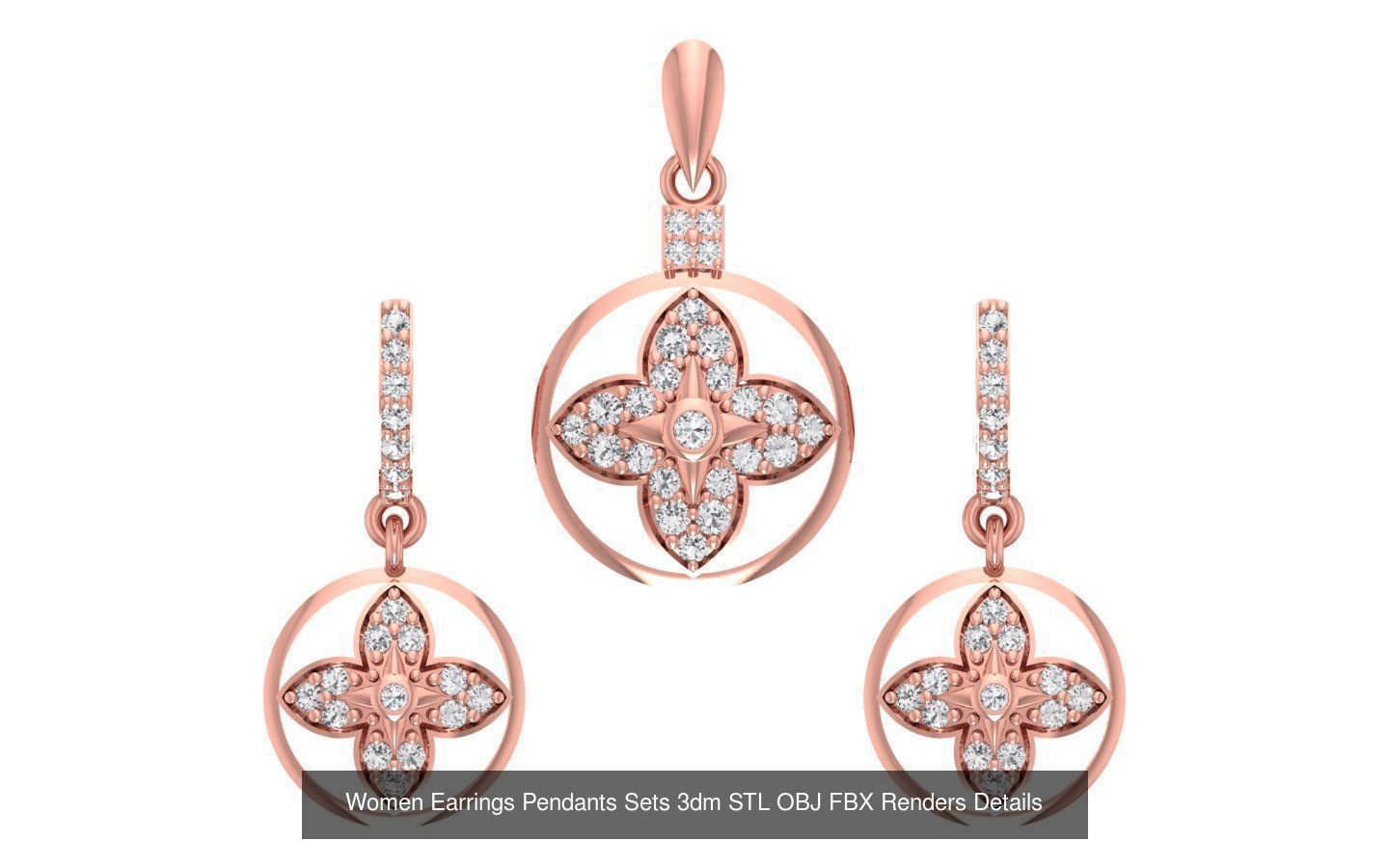 200 Women Earring Pendant Sets 3dm STL OBJ FBX Detail Collection _182