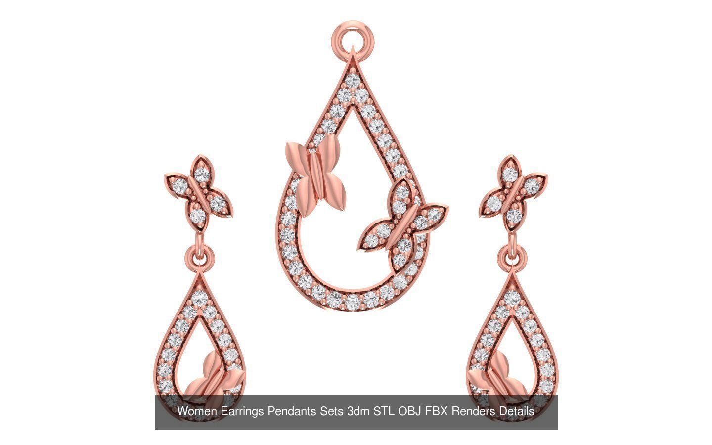 200 Women Earring Pendant Sets 3dm STL OBJ FBX Detail Collection _200