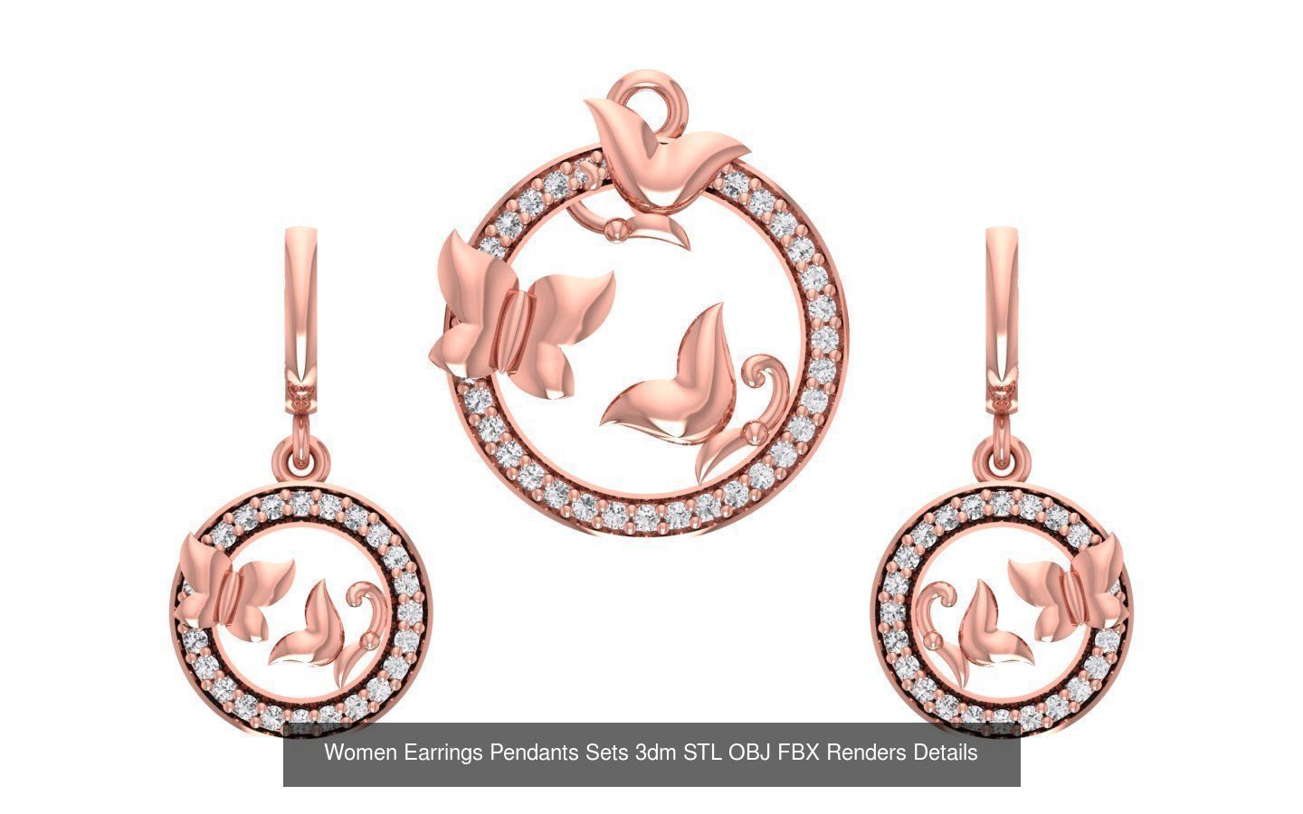 200 Women Earring Pendant Sets 3dm STL OBJ FBX Detail Collection _179