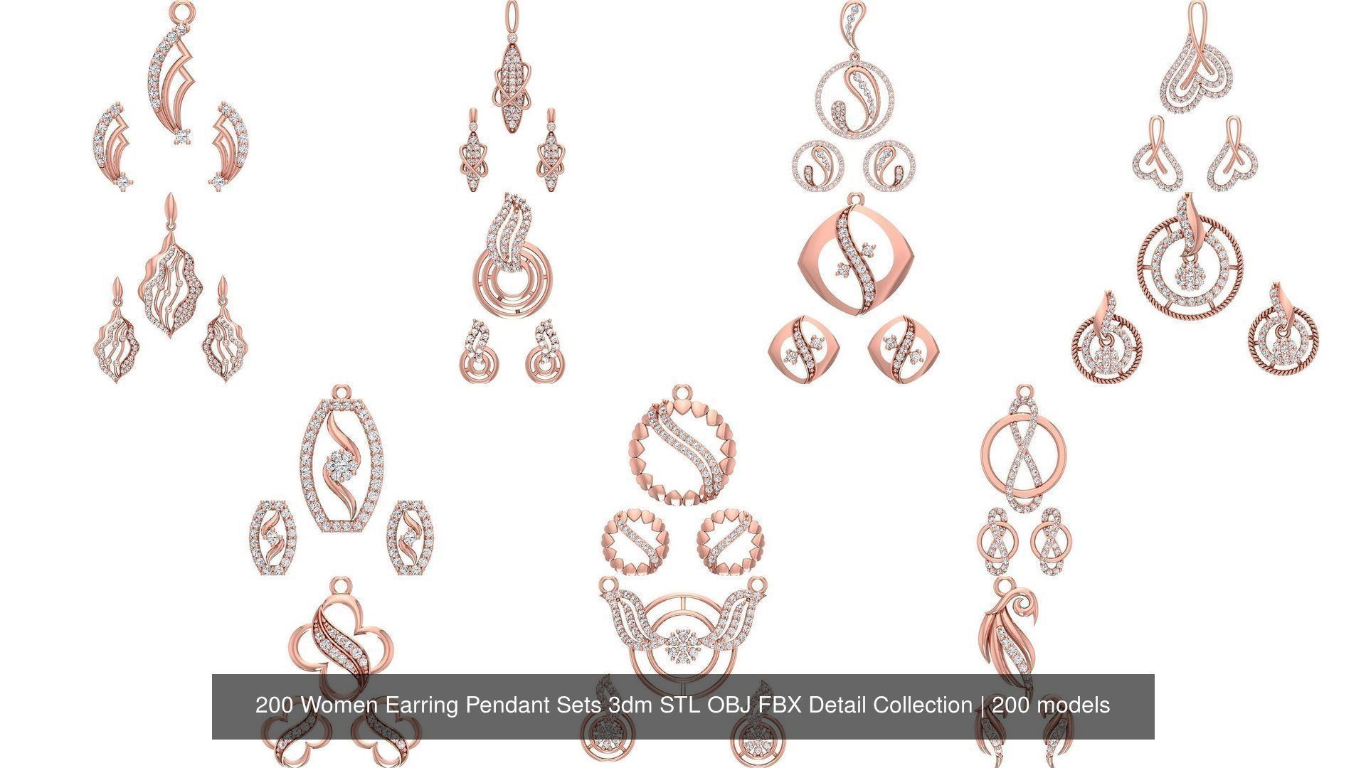 200 Women Earring Pendant Sets 3dm STL OBJ FBX Detail Collection _29