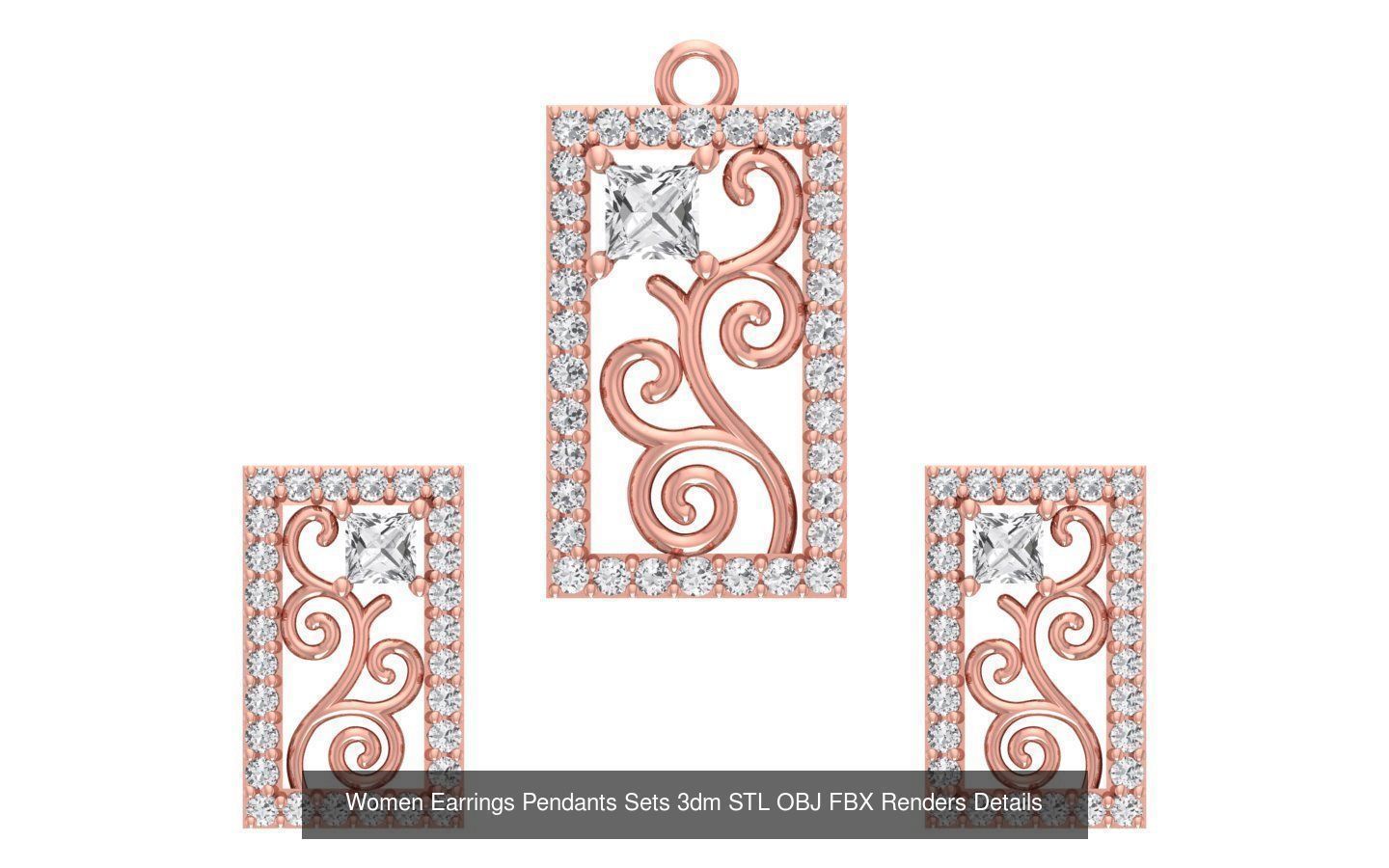 200 Women Earring Pendant Sets 3dm STL OBJ FBX Detail Collection _155