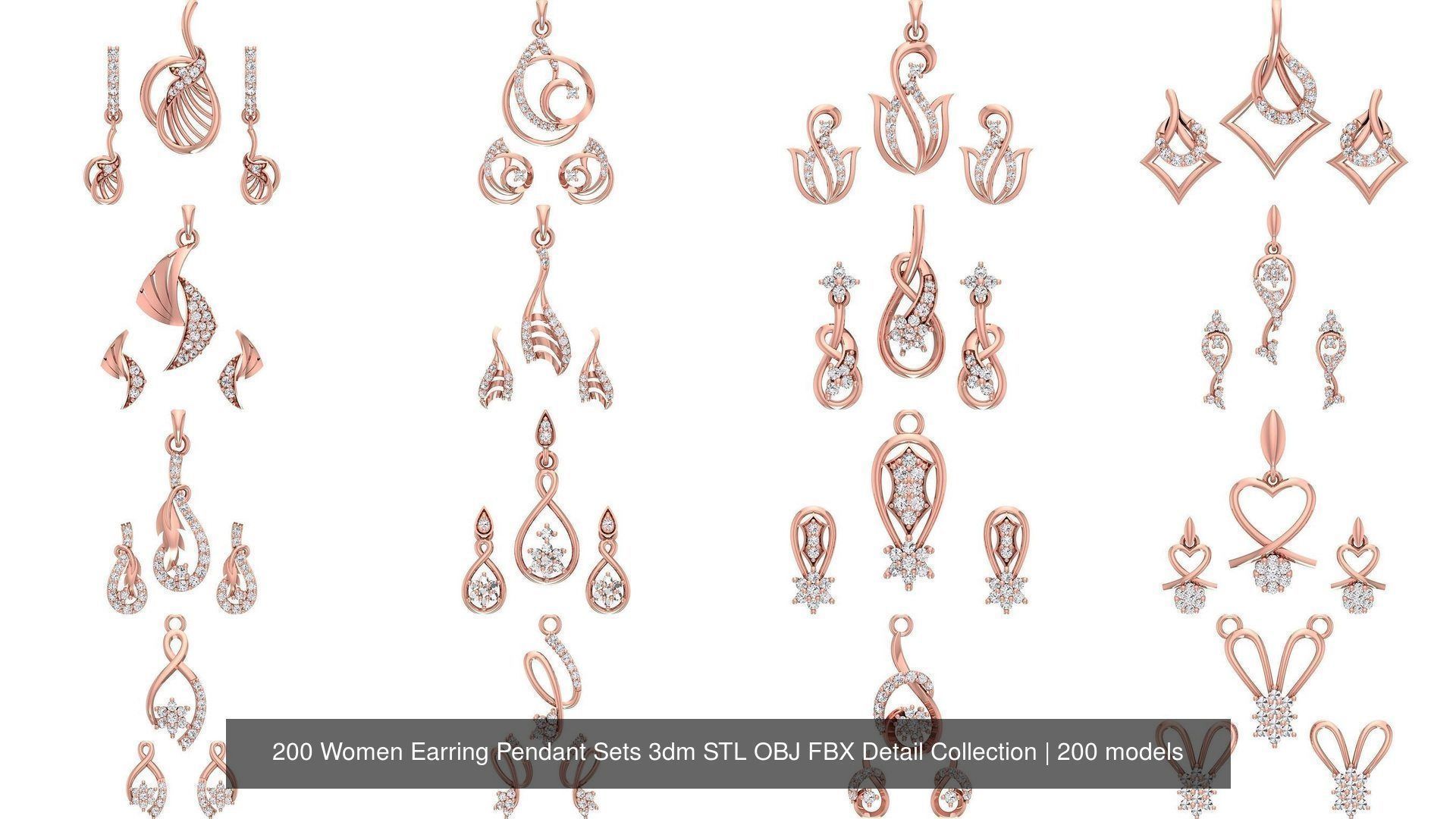 200 Women Earring Pendant Sets 3dm STL OBJ FBX Detail Collection _27