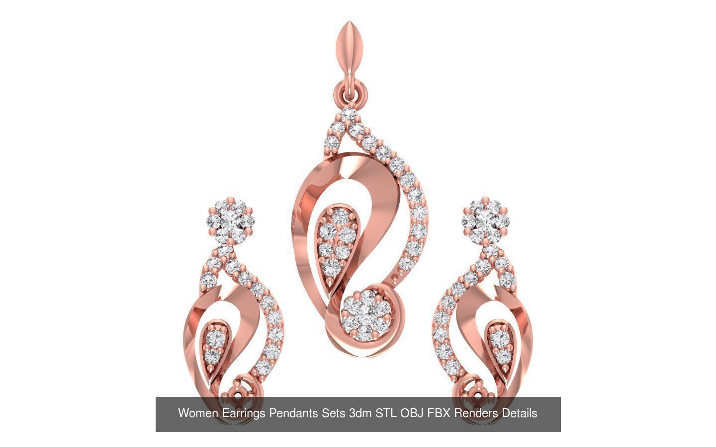 200 Women Earring Pendant Sets 3dm STL OBJ FBX Detail Collection _68