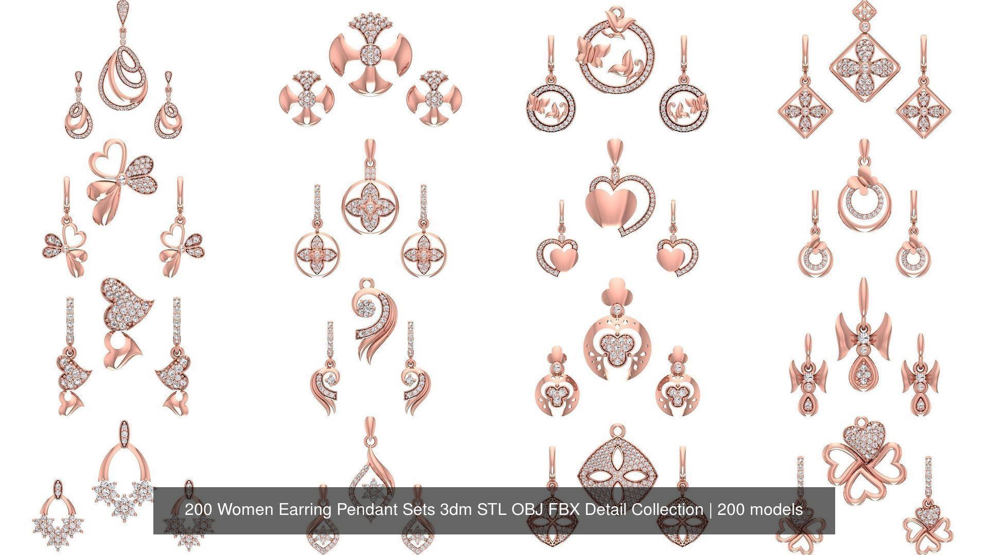 200 Women Earring Pendant Sets 3dm STL OBJ FBX Detail Collection _39