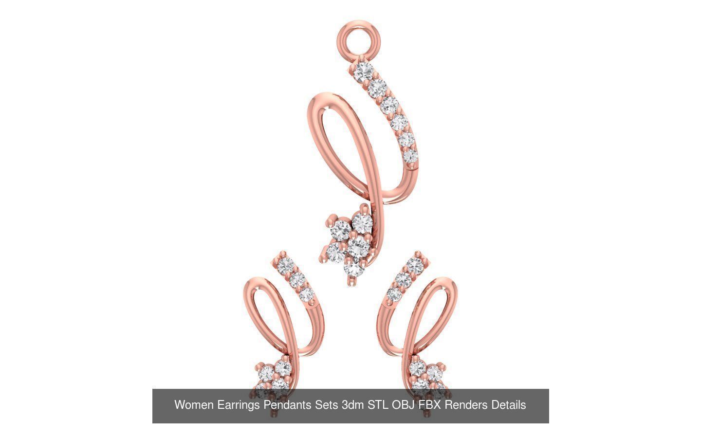 200 Women Earring Pendant Sets 3dm STL OBJ FBX Detail Collection _126