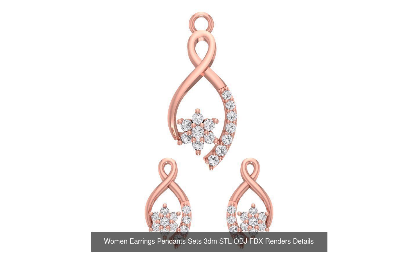 200 Women Earring Pendant Sets 3dm STL OBJ FBX Detail Collection _125