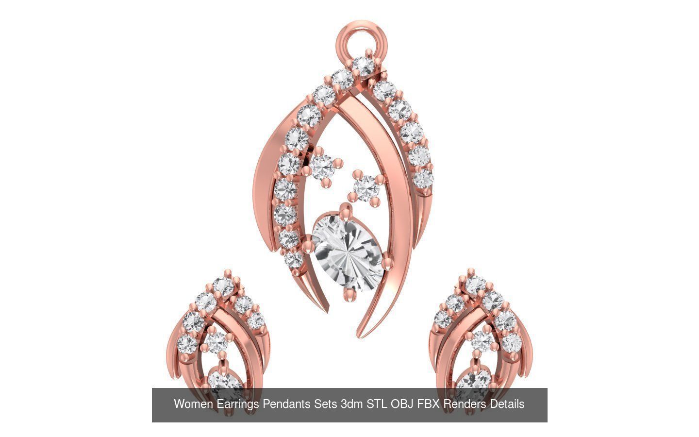 200 Women Earring Pendant Sets 3dm STL OBJ FBX Detail Collection _149