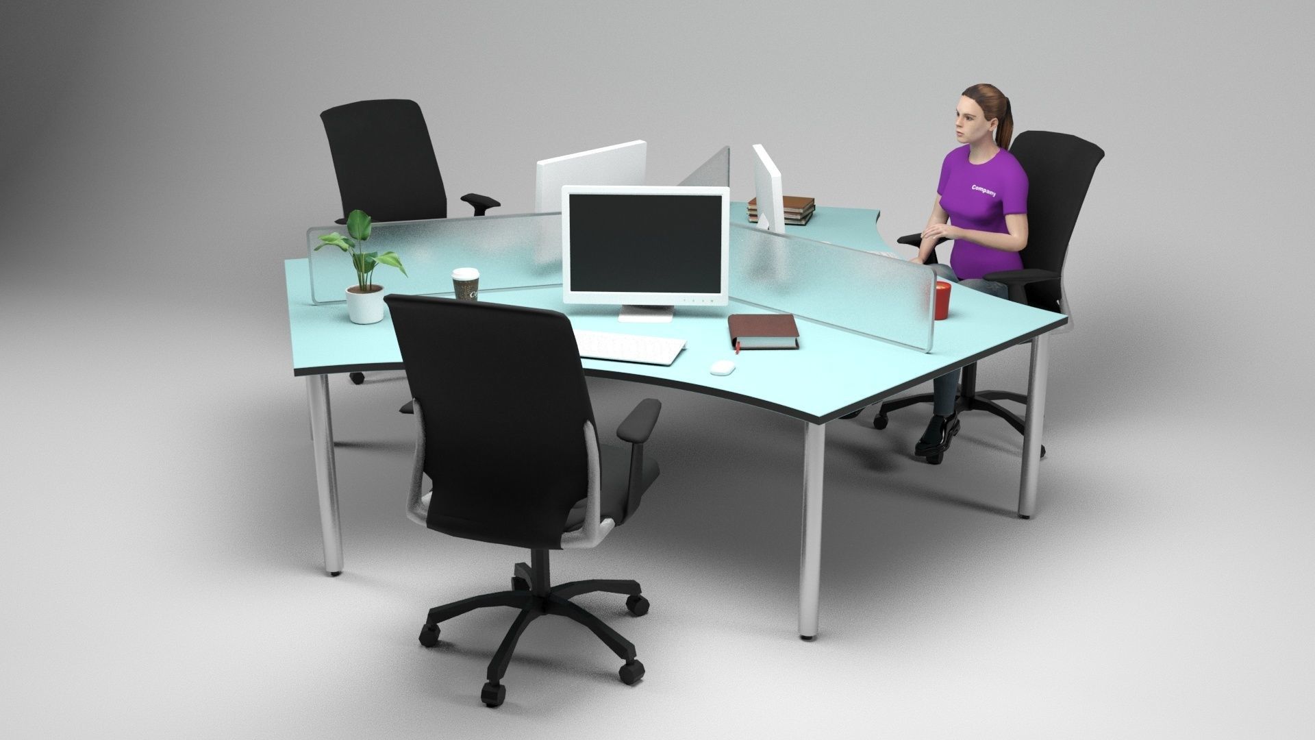Office Scene 4 Low-poly 3D model_1