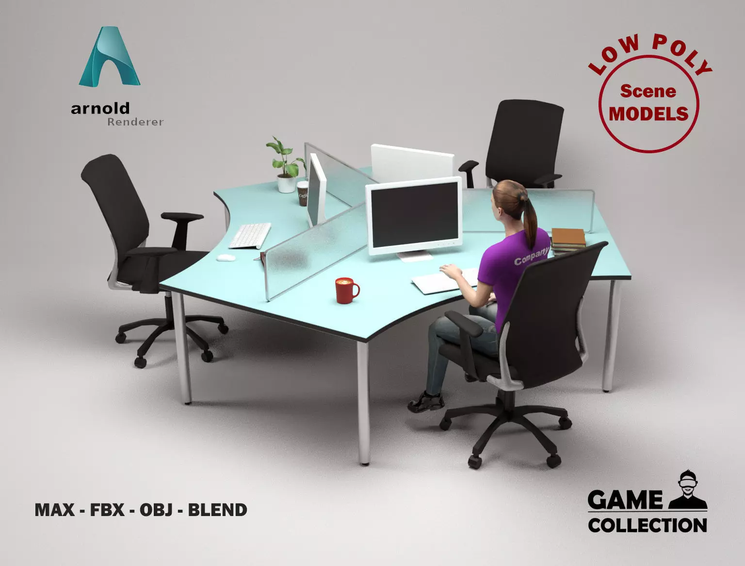Office Scene 4 Low-poly 3D model_0