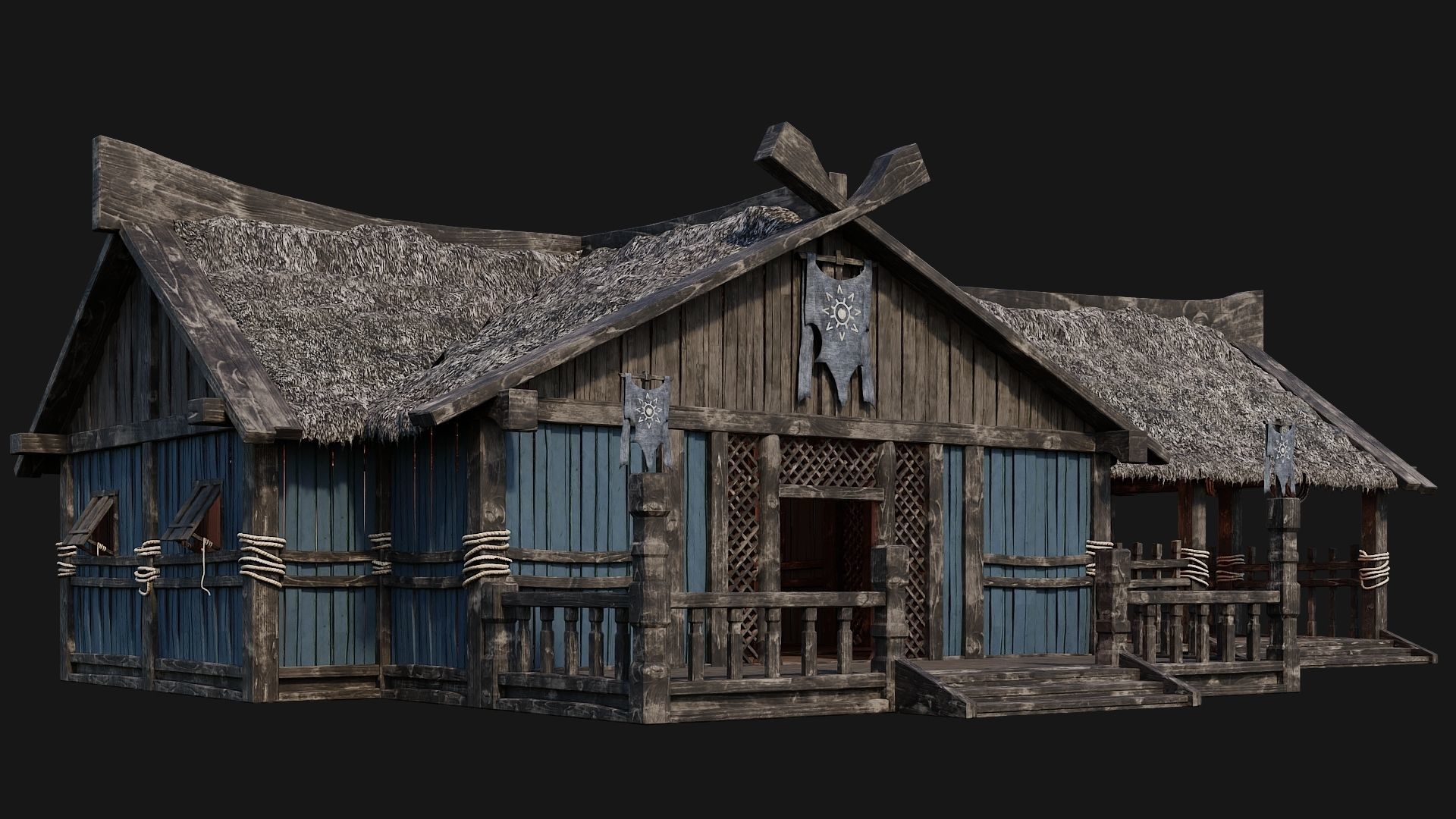 4 Old Viking Houses Pack 4K Textures GameReady 185 to 188 Low-poly 3D model_37