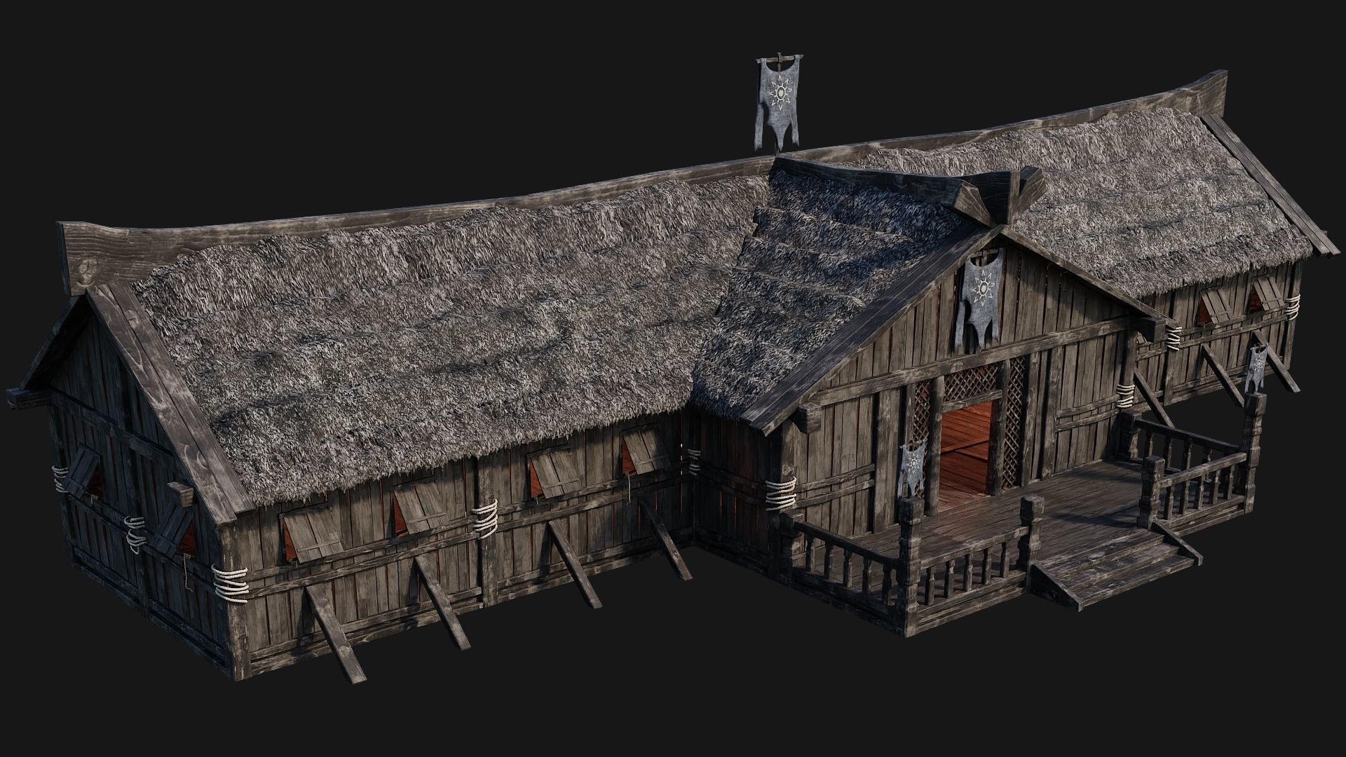 4 Old Viking Houses Pack 4K Textures GameReady 185 to 188 Low-poly 3D model_14