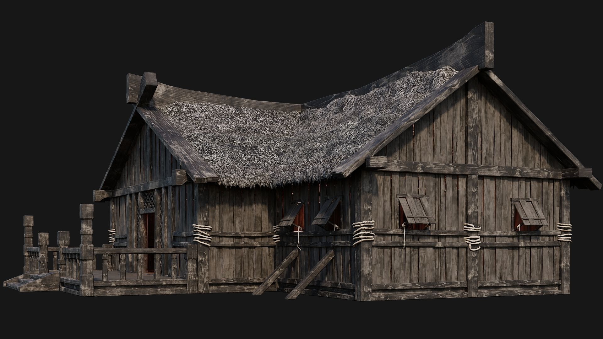 4 Old Viking Houses Pack 4K Textures GameReady 185 to 188 Low-poly 3D model_29