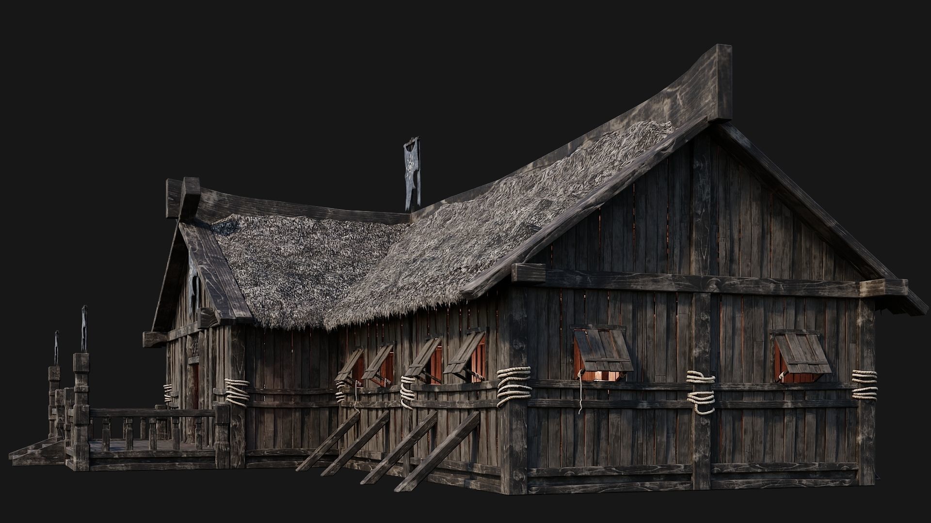 4 Old Viking Houses Pack 4K Textures GameReady 185 to 188 Low-poly 3D model_15