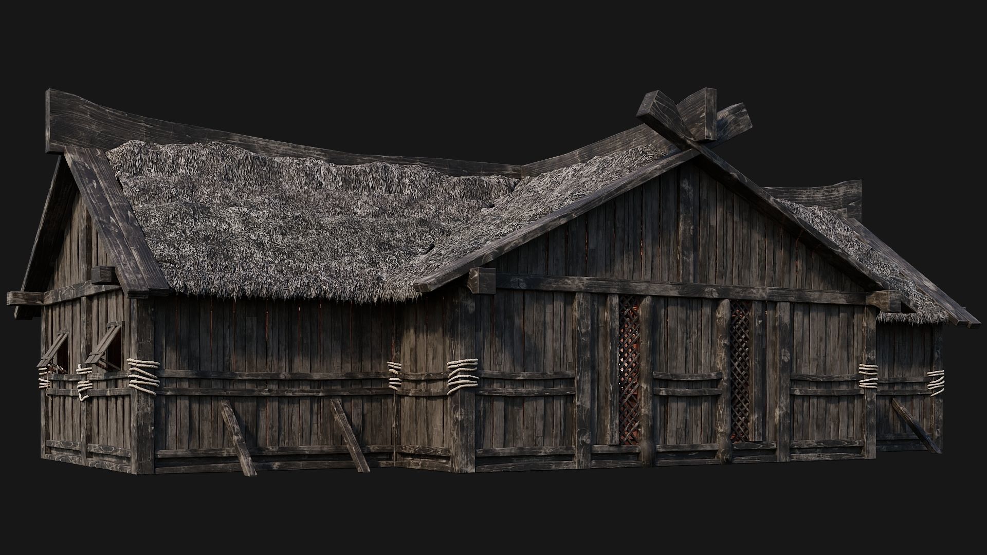 4 Old Viking Houses Pack 4K Textures GameReady 185 to 188 Low-poly 3D model_25