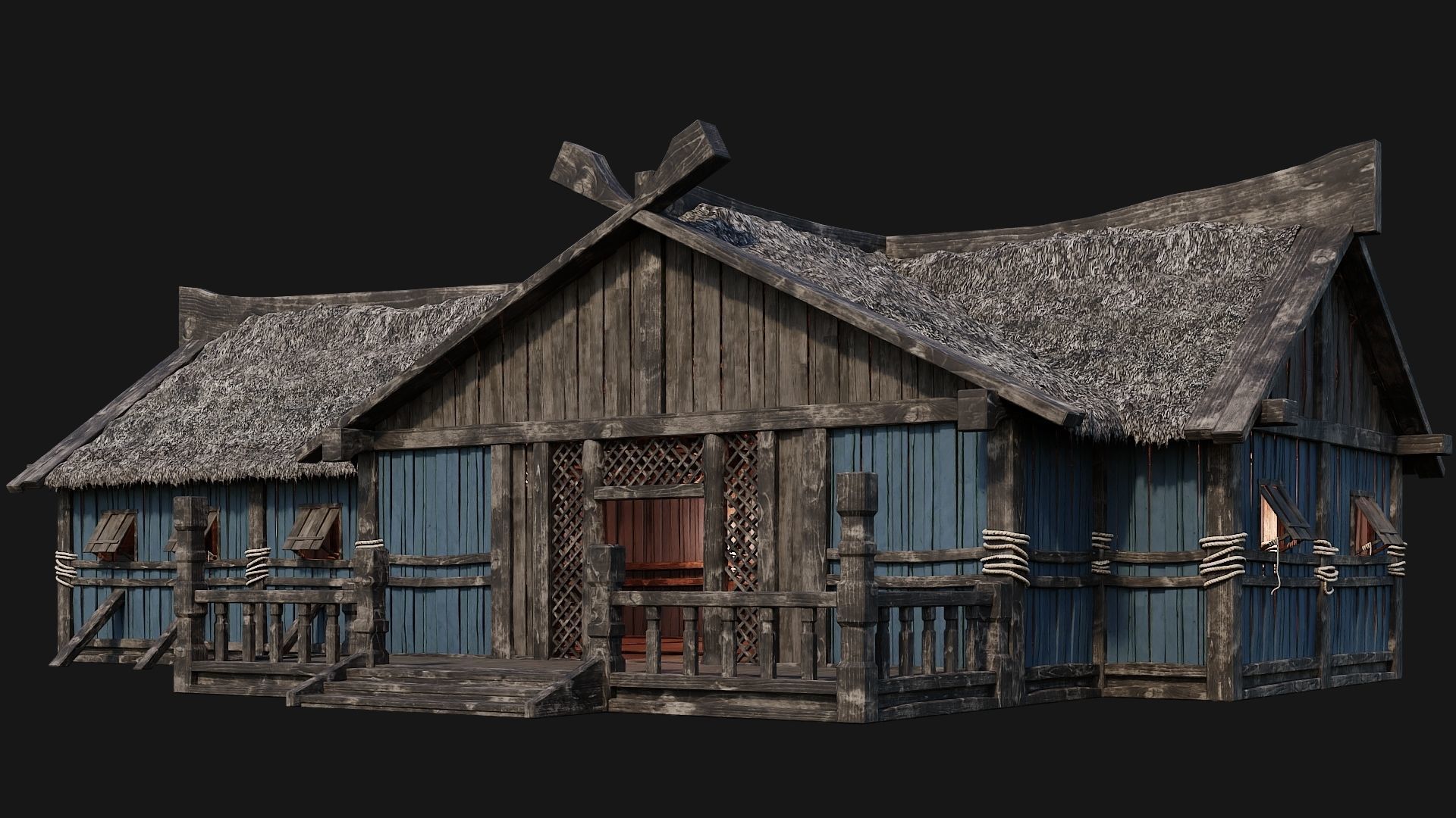 4 Old Viking Houses Pack 4K Textures GameReady 185 to 188 Low-poly 3D model_8