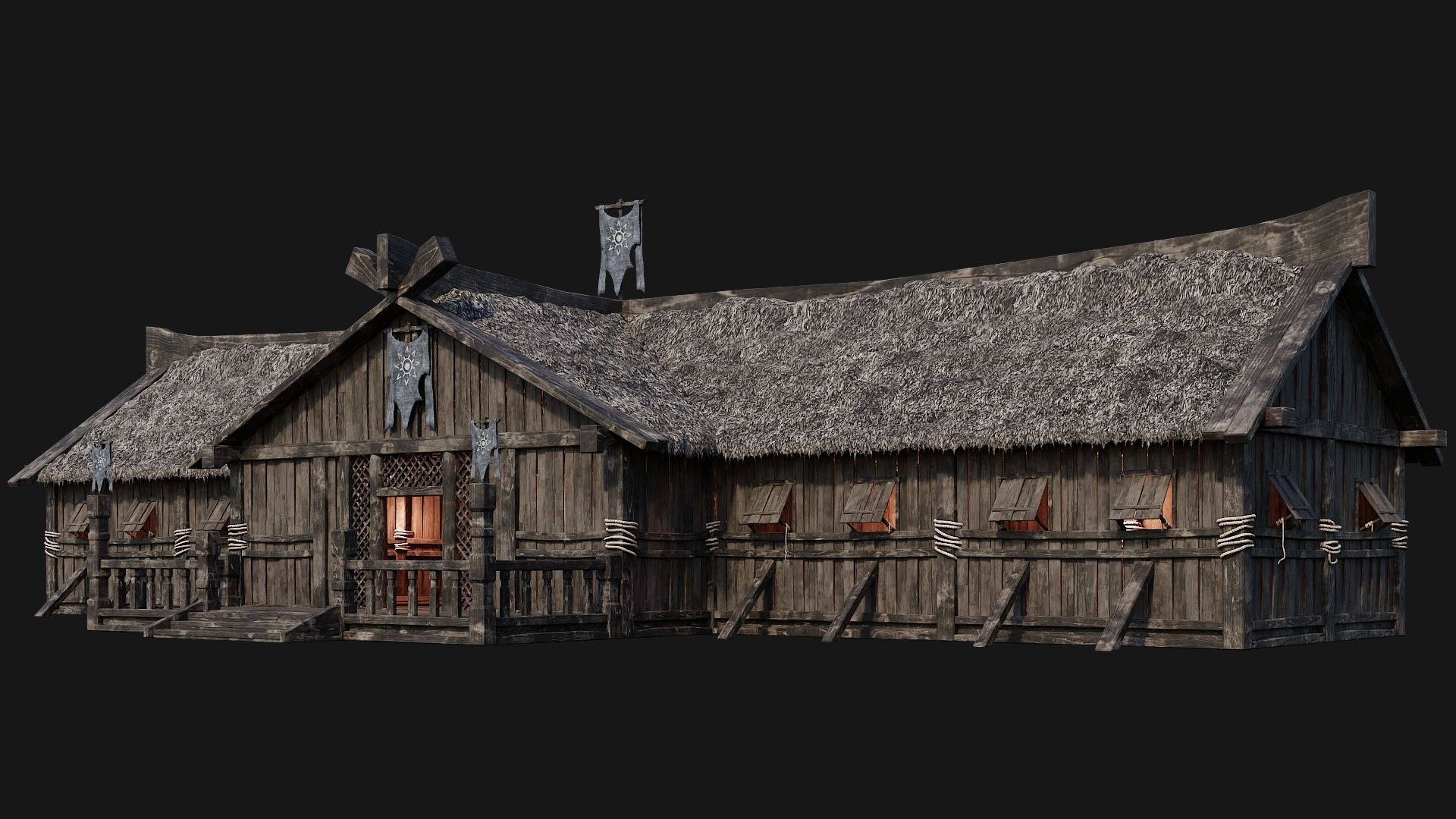 4 Old Viking Houses Pack 4K Textures GameReady 185 to 188 Low-poly 3D model_5