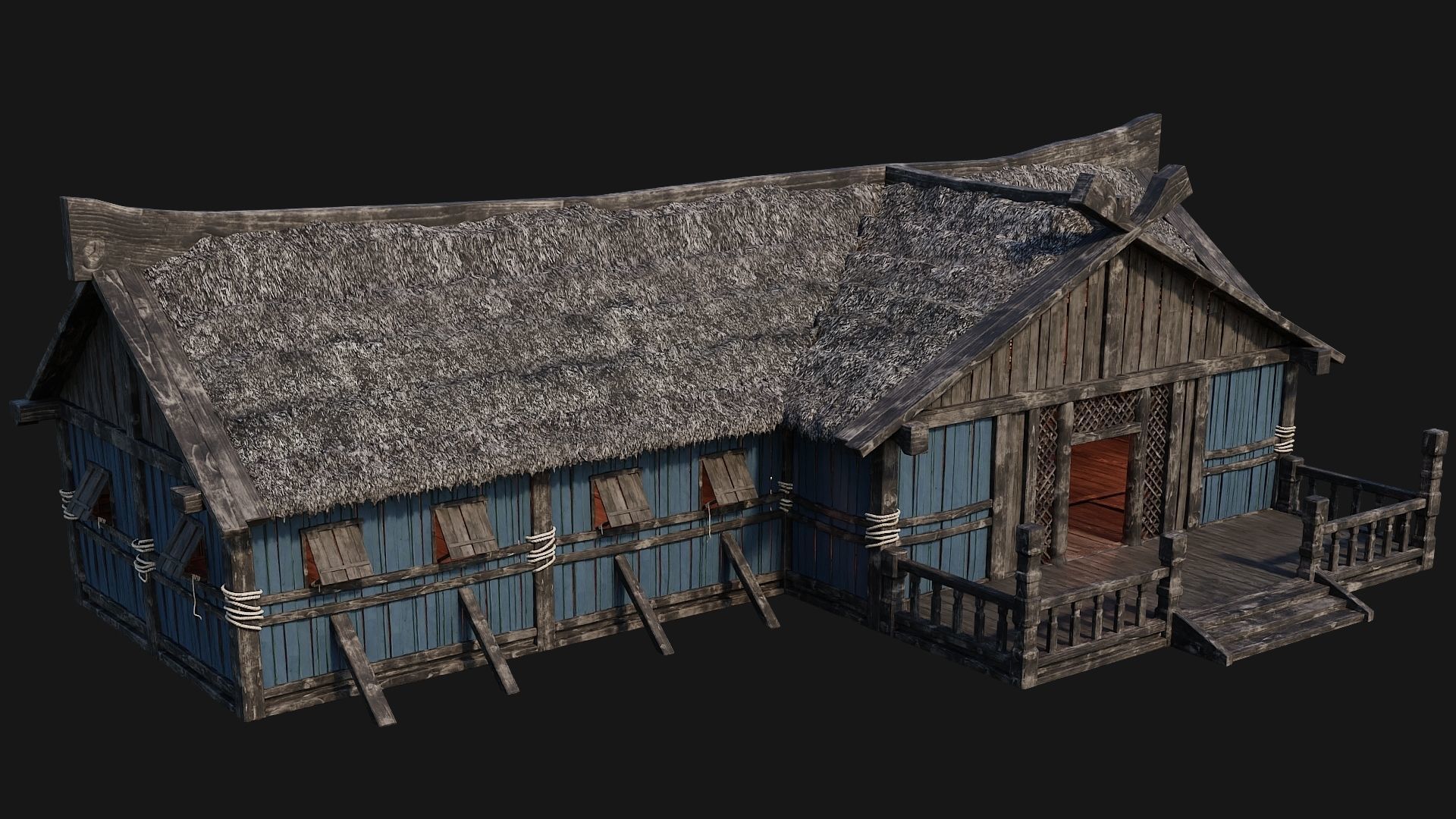 4 Old Viking Houses Pack 4K Textures GameReady 185 to 188 Low-poly 3D model_43