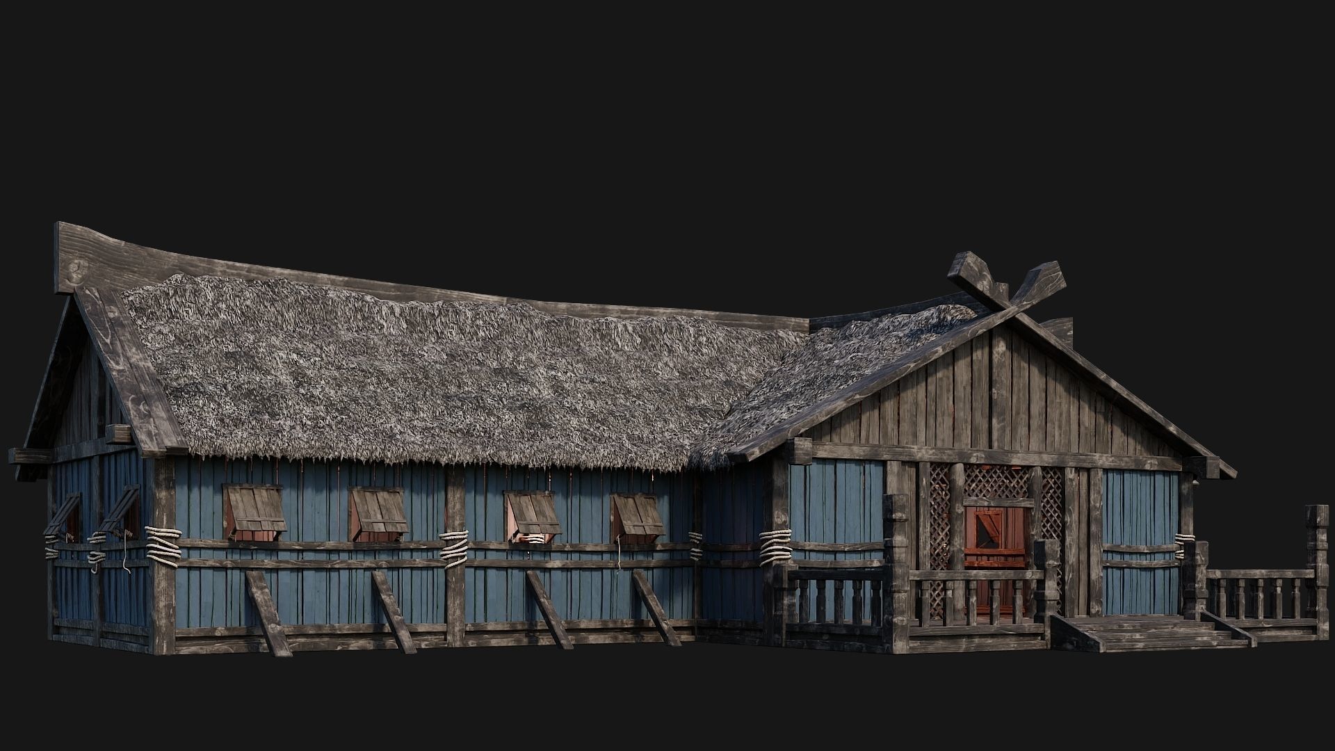 4 Old Viking Houses Pack 4K Textures GameReady 185 to 188 Low-poly 3D model_47