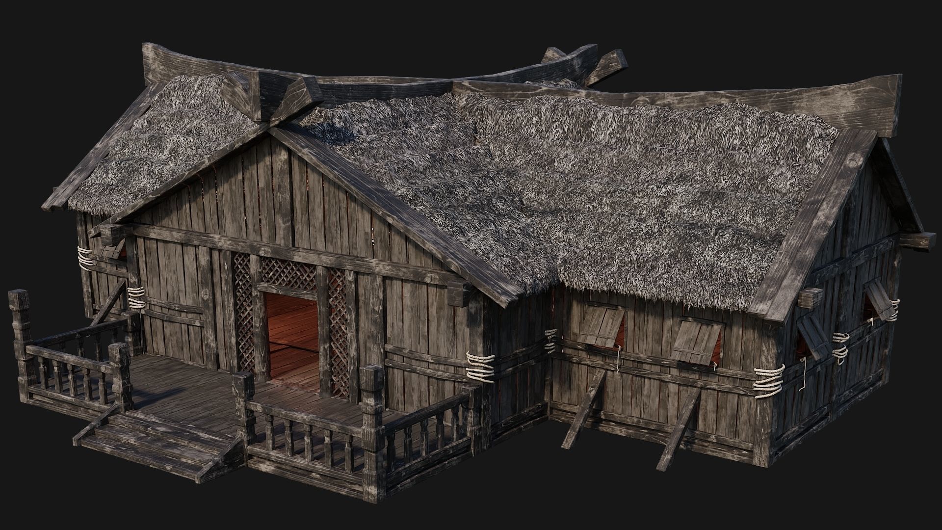 4 Old Viking Houses Pack 4K Textures GameReady 185 to 188 Low-poly 3D model_30