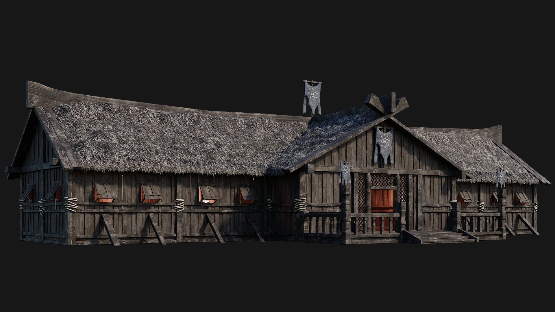 4 Old Viking Houses Pack 4K Textures GameReady 185 to 188 Low-poly 3D model_16