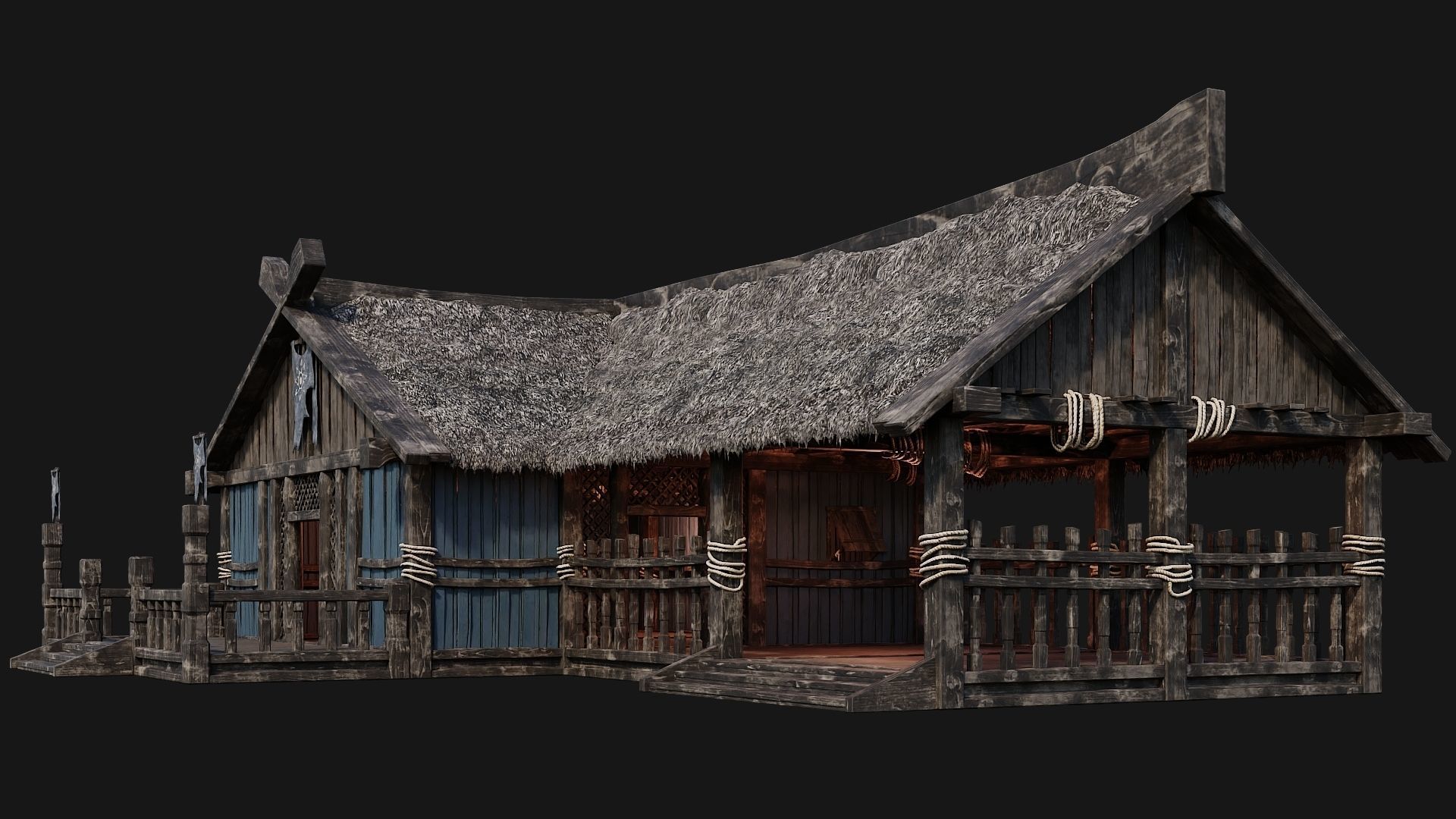 4 Old Viking Houses Pack 4K Textures GameReady 185 to 188 Low-poly 3D model_39