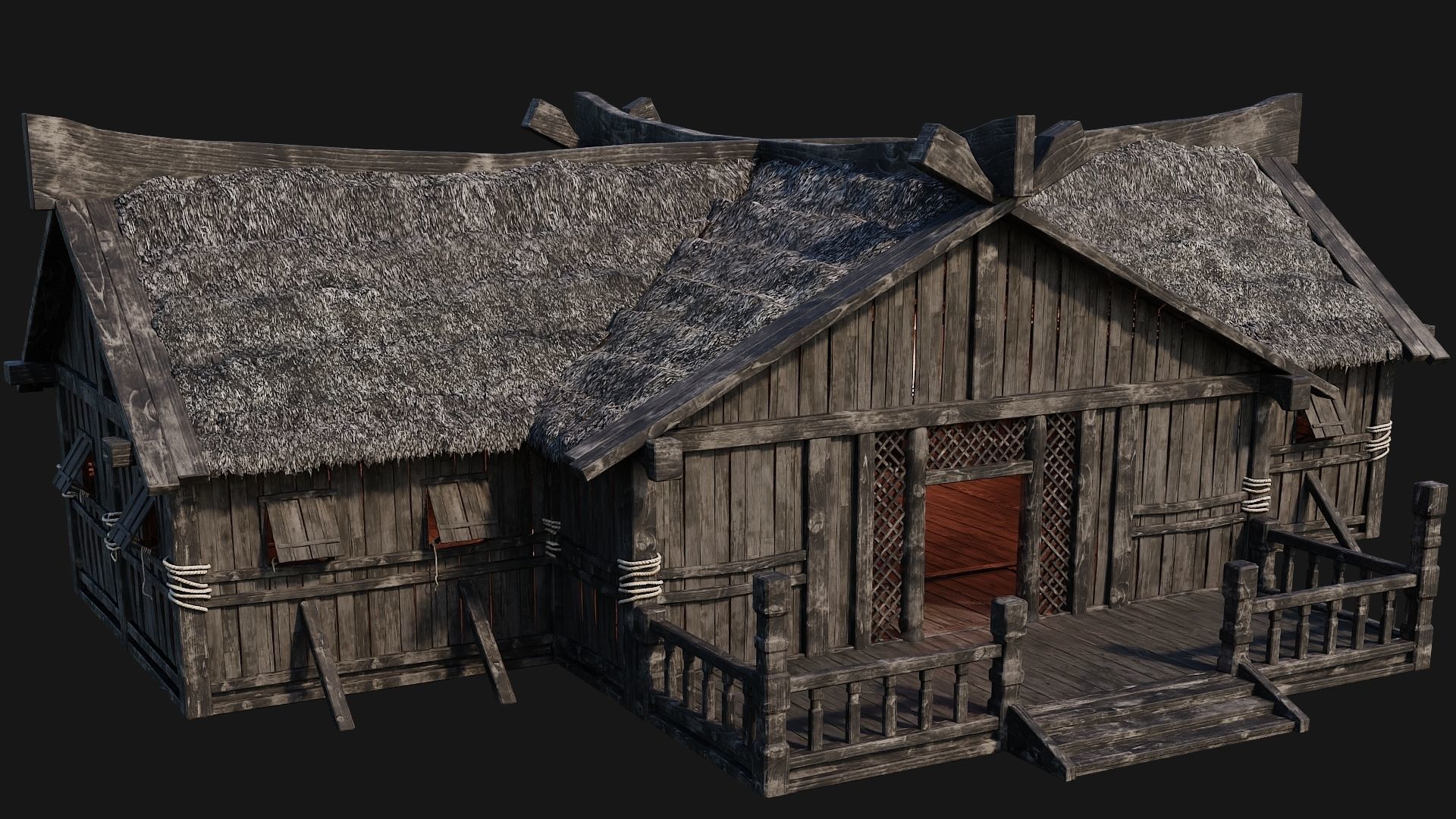4 Old Viking Houses Pack 4K Textures GameReady 185 to 188 Low-poly 3D model_23