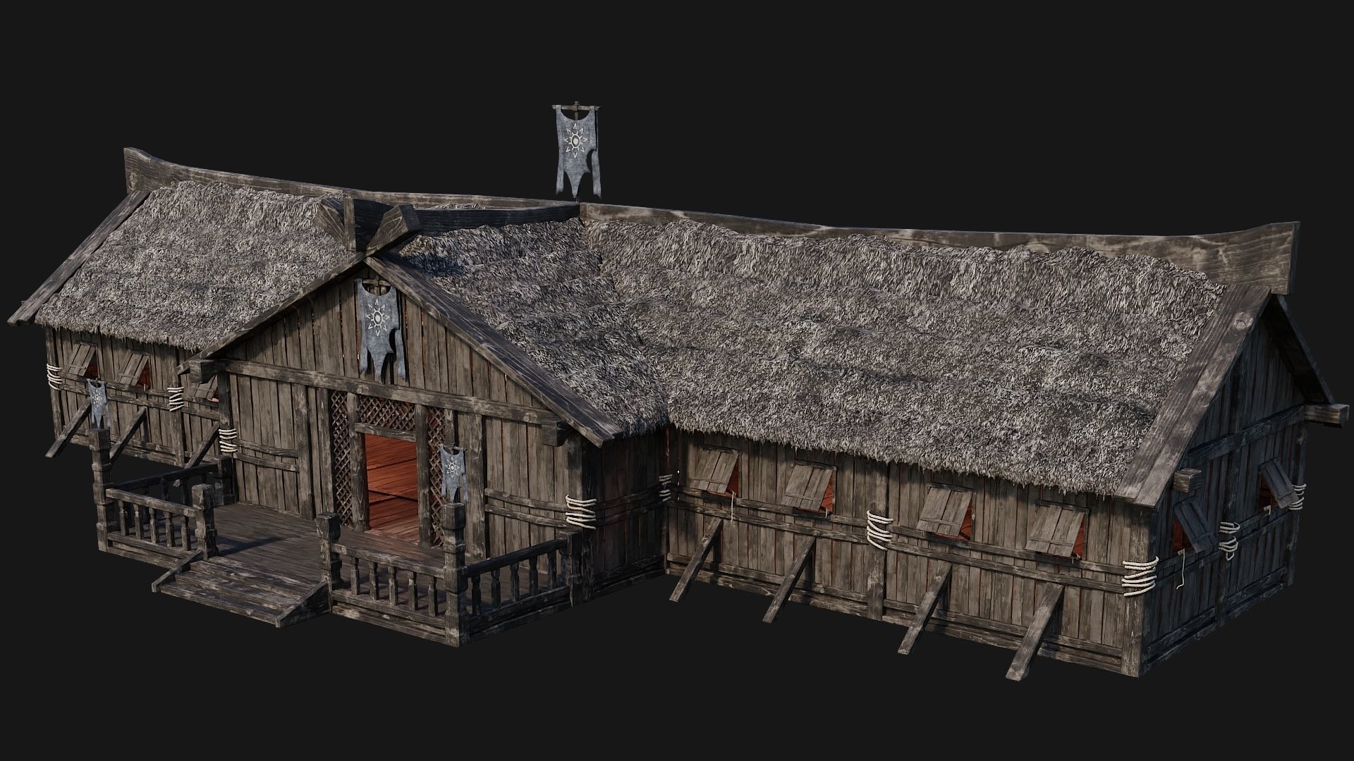 4 Old Viking Houses Pack 4K Textures GameReady 185 to 188 Low-poly 3D model_18