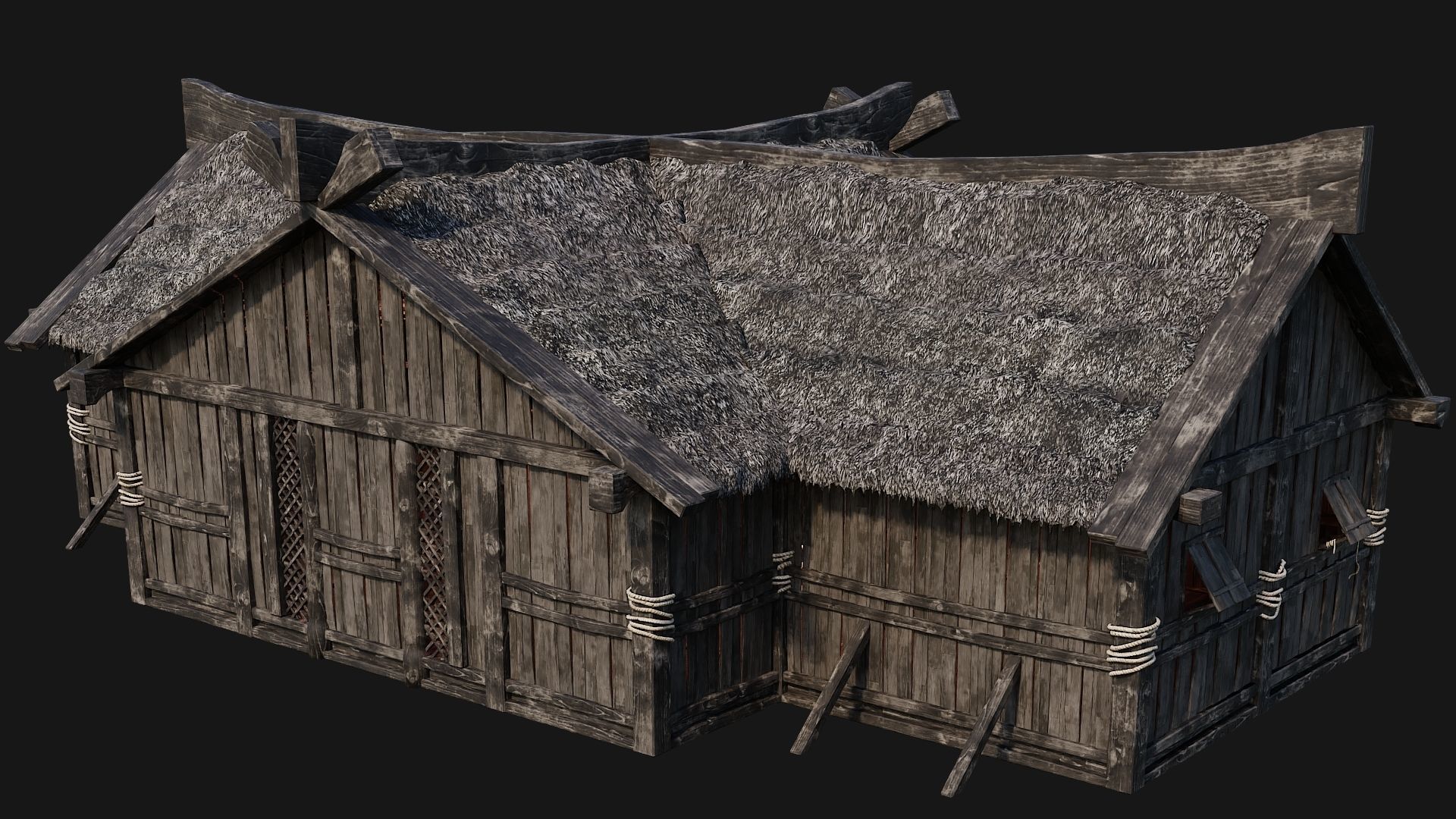 4 Old Viking Houses Pack 4K Textures GameReady 185 to 188 Low-poly 3D model_32