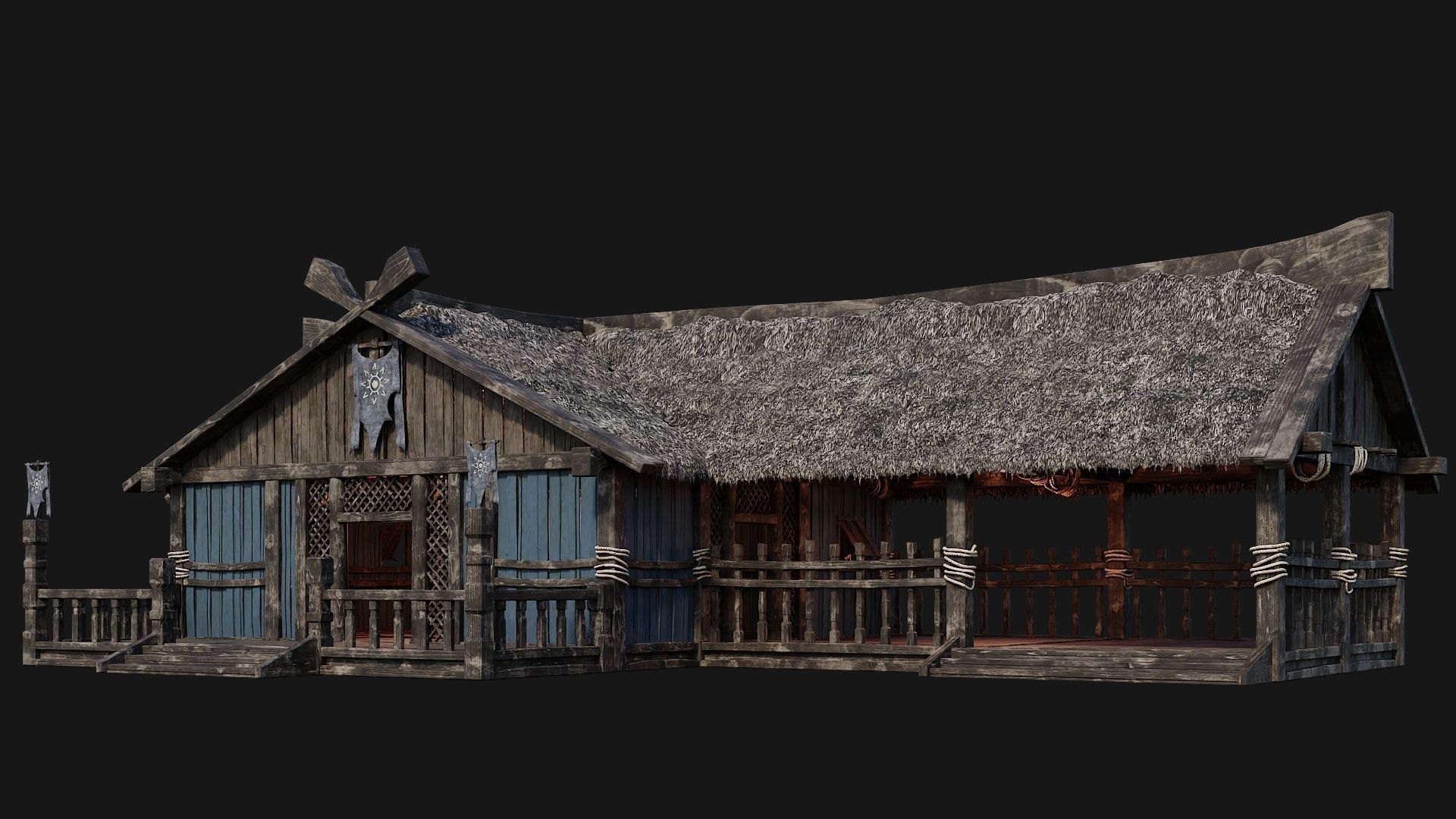 4 Old Viking Houses Pack 4K Textures GameReady 185 to 188 Low-poly 3D model_7