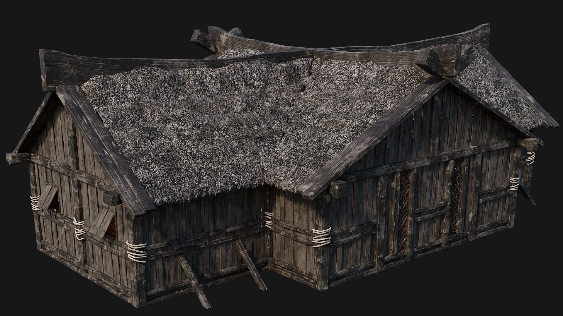 4 Old Viking Houses Pack 4K Textures GameReady 185 to 188 Low-poly 3D model_31