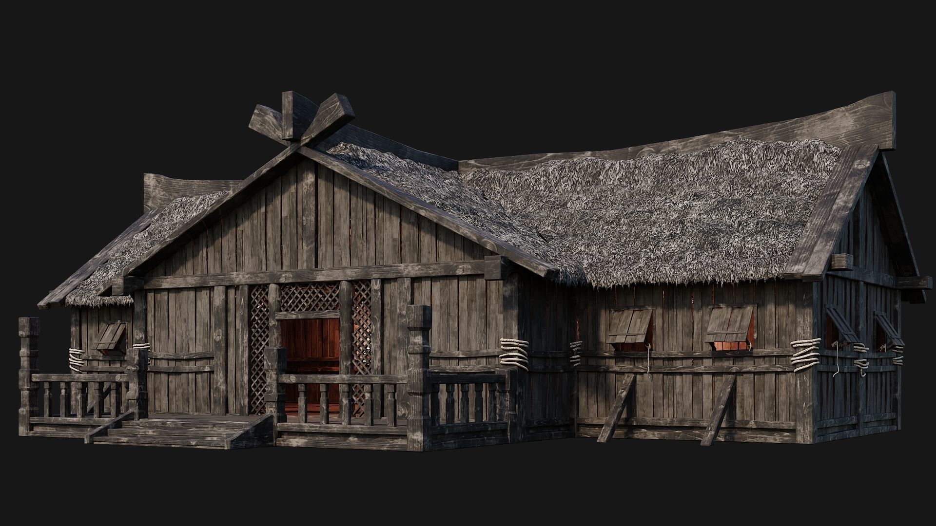 4 Old Viking Houses Pack 4K Textures GameReady 185 to 188 Low-poly 3D model_6