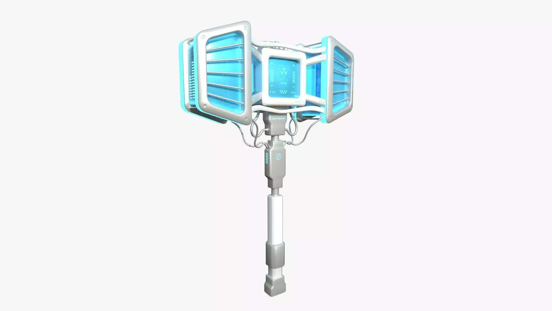 SciFi War Hammer A02 White Blue - Sci Fi Weapon Design Low-poly 3D model_0