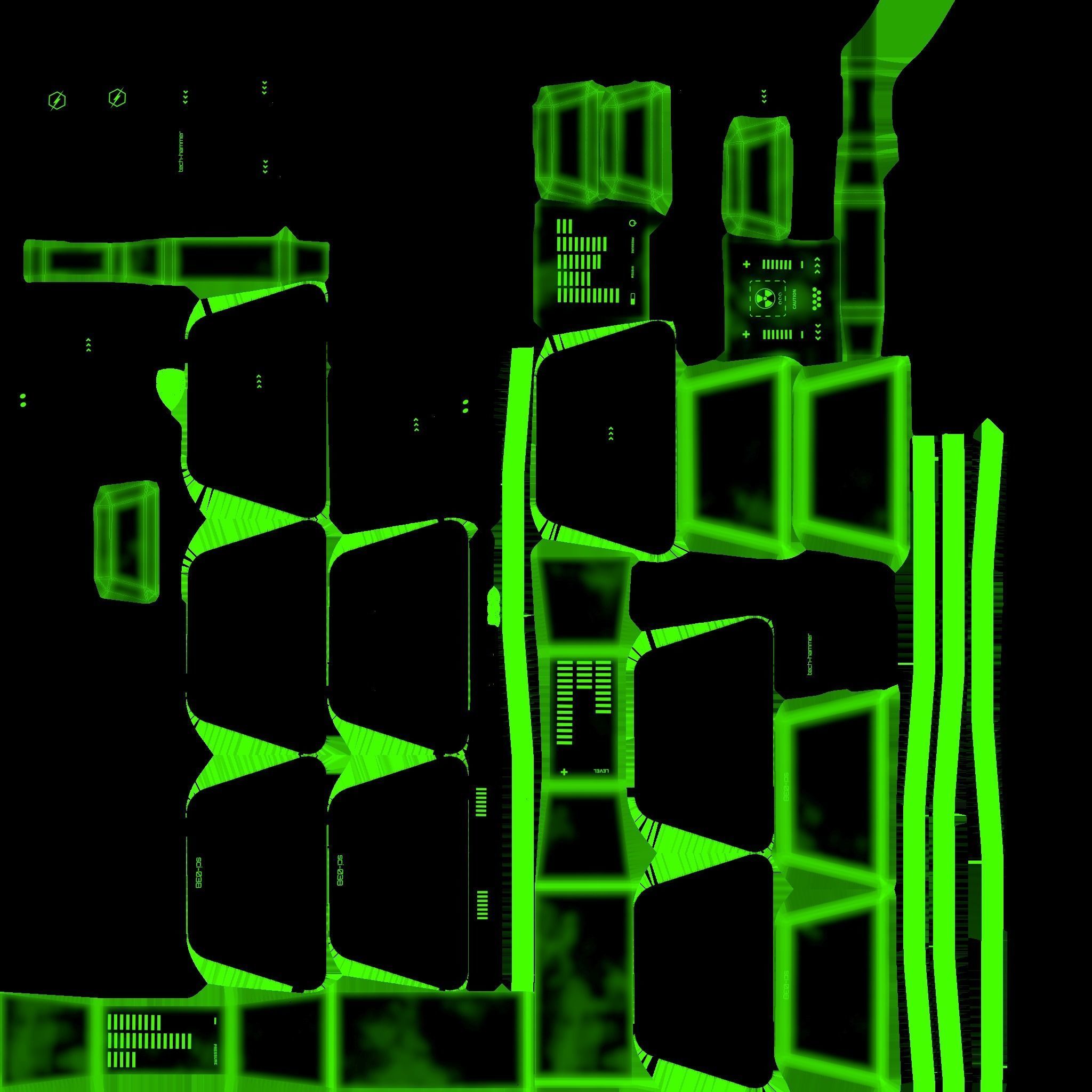 SciFi War Hammer A03 Black Green - Sci Fi Weapon Design Low-poly 3D model_21